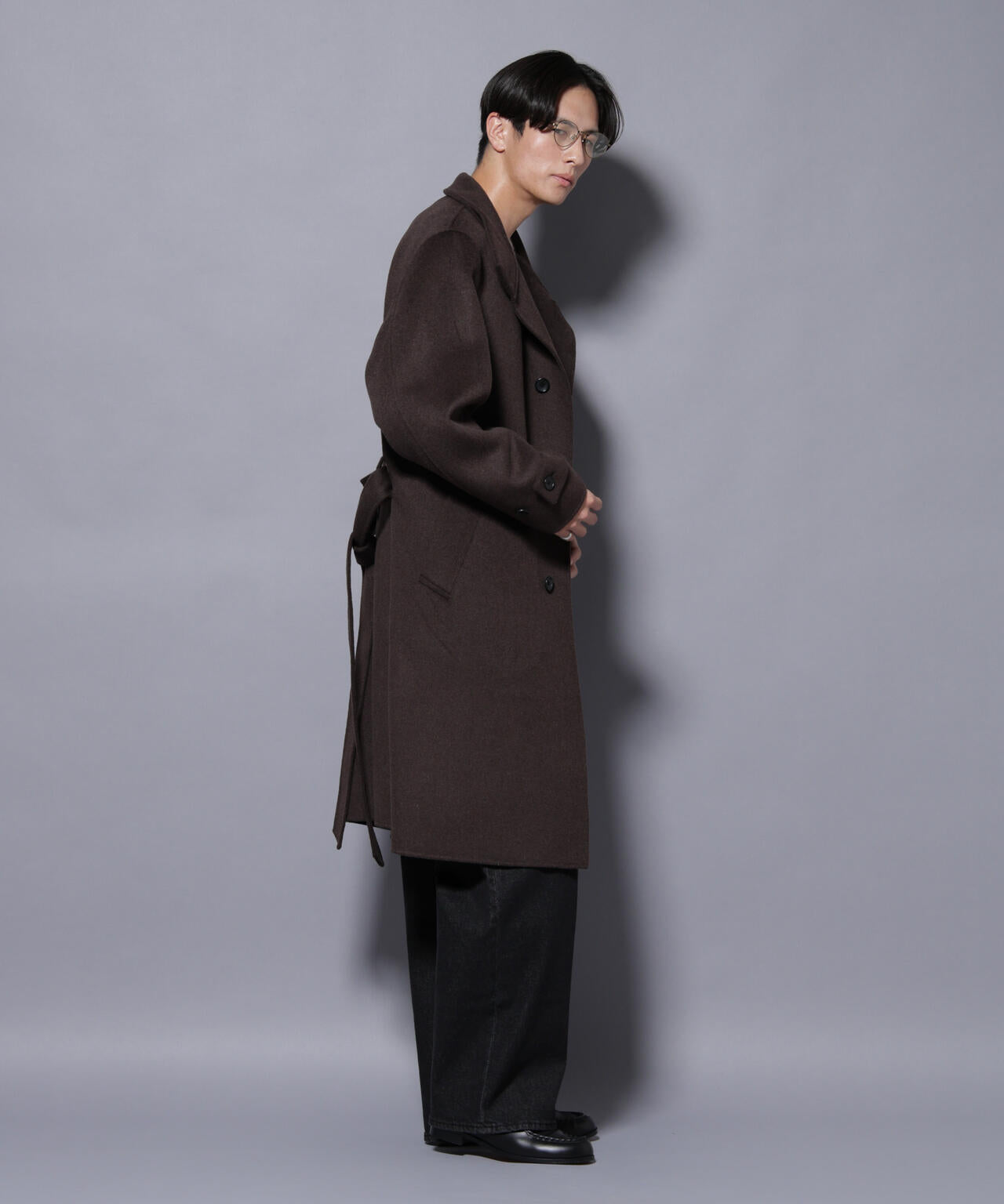 ウールリバースタンドベルテッドコート 6685211202