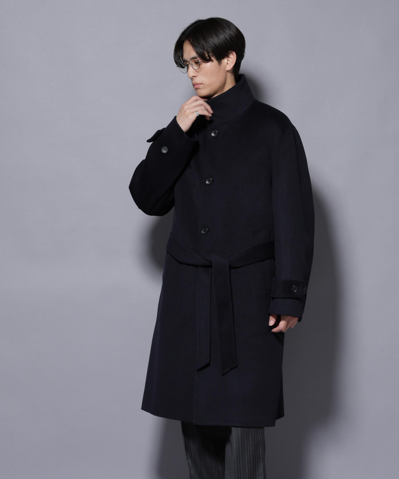 ウールリバースタンドベルテッドコート 6685211202