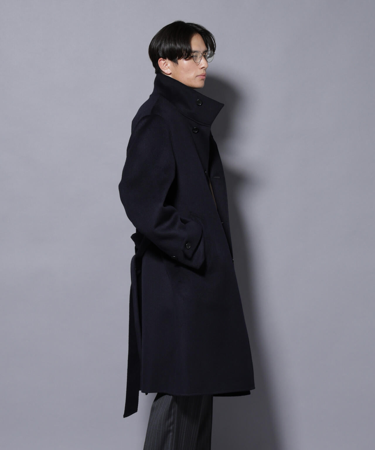 ウールリバースタンドベルテッドコート 6685211202