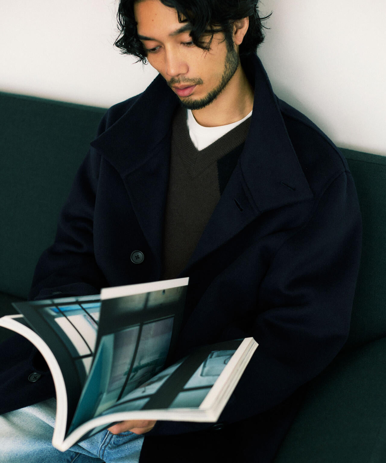 ウールリバースタンドベルテッドコート 6685211202