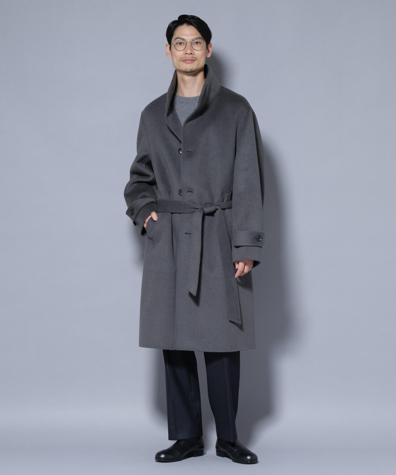 ウールリバースタンドベルテッドコート 6685211202