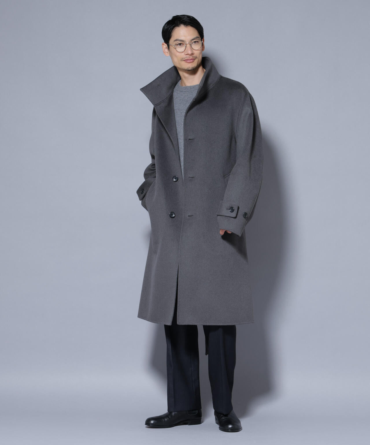 ウールリバースタンドベルテッドコート 6685211202