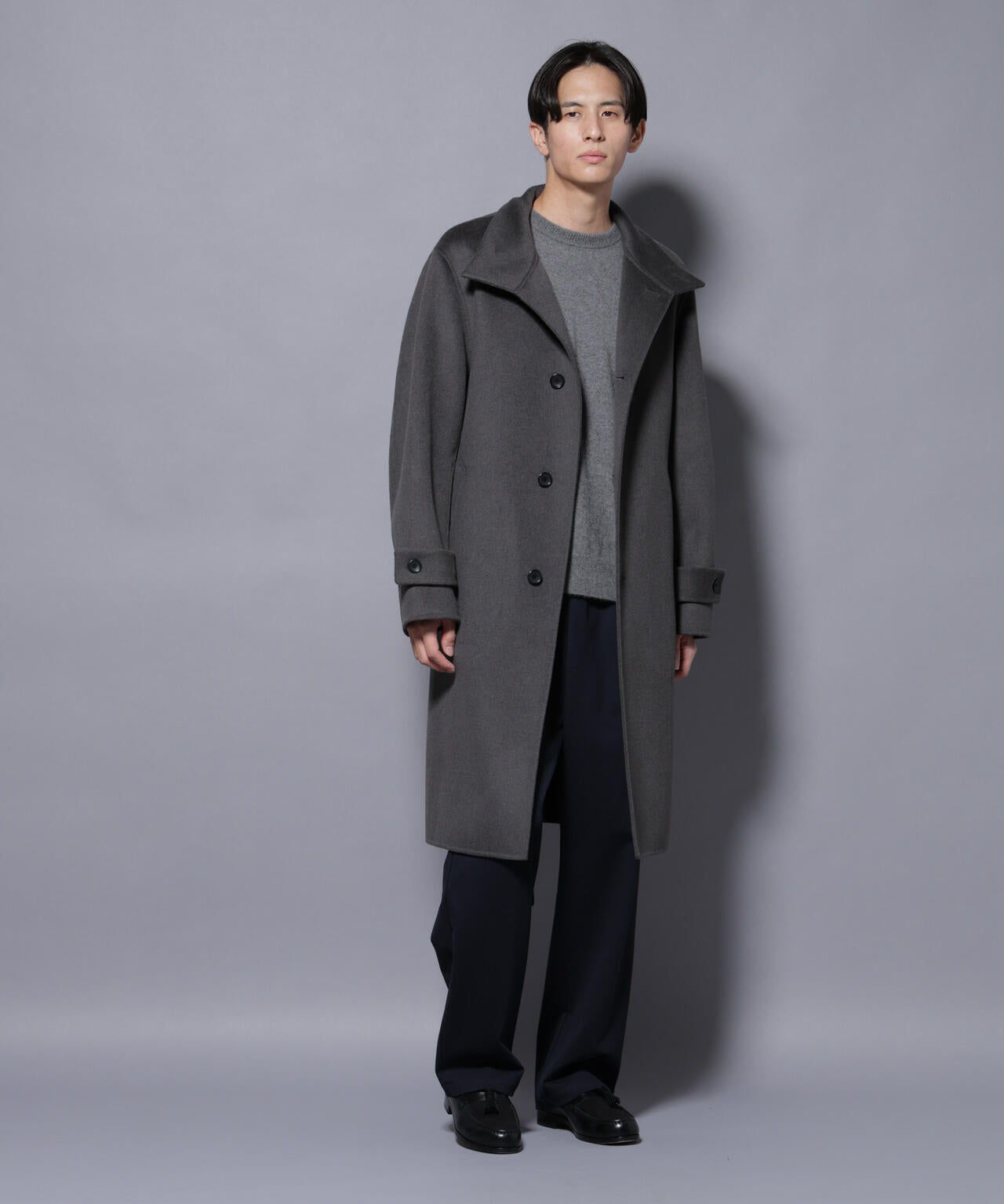 ウールリバースタンドベルテッドコート 6685211202