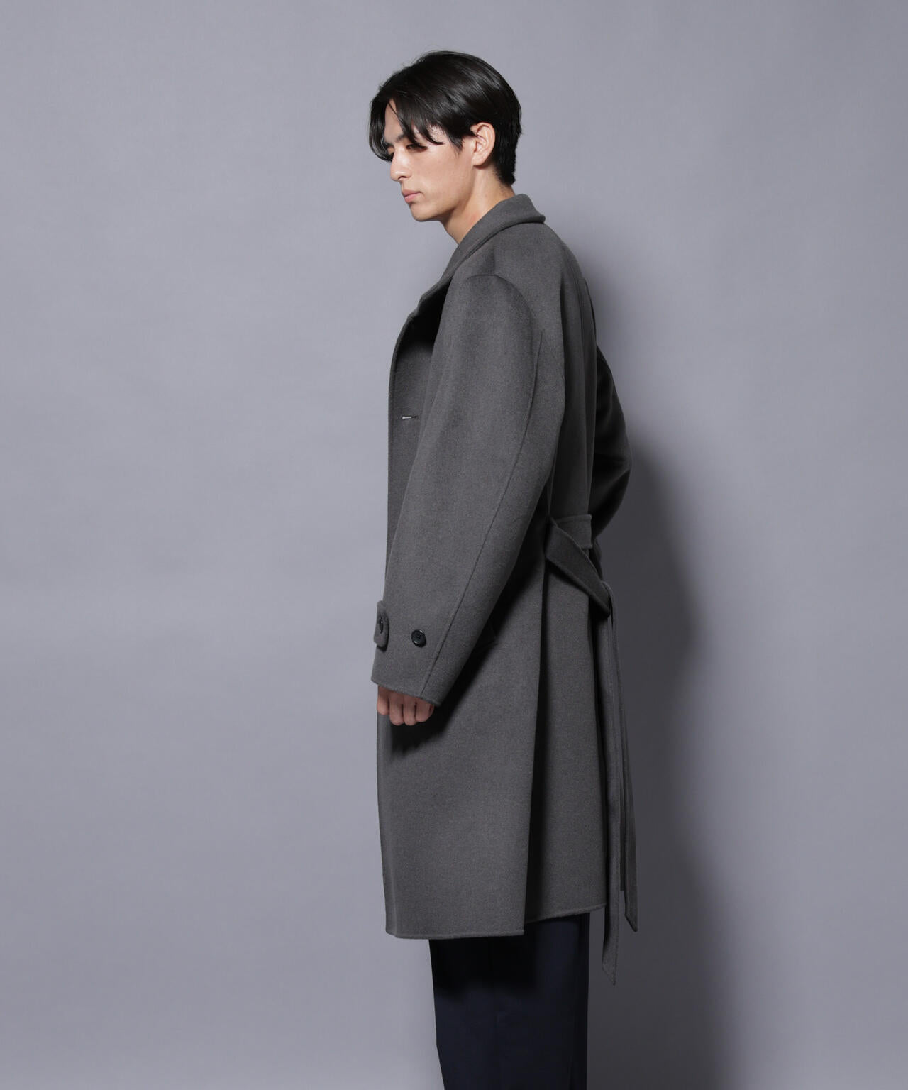 ウールリバースタンドベルテッドコート 6685211202