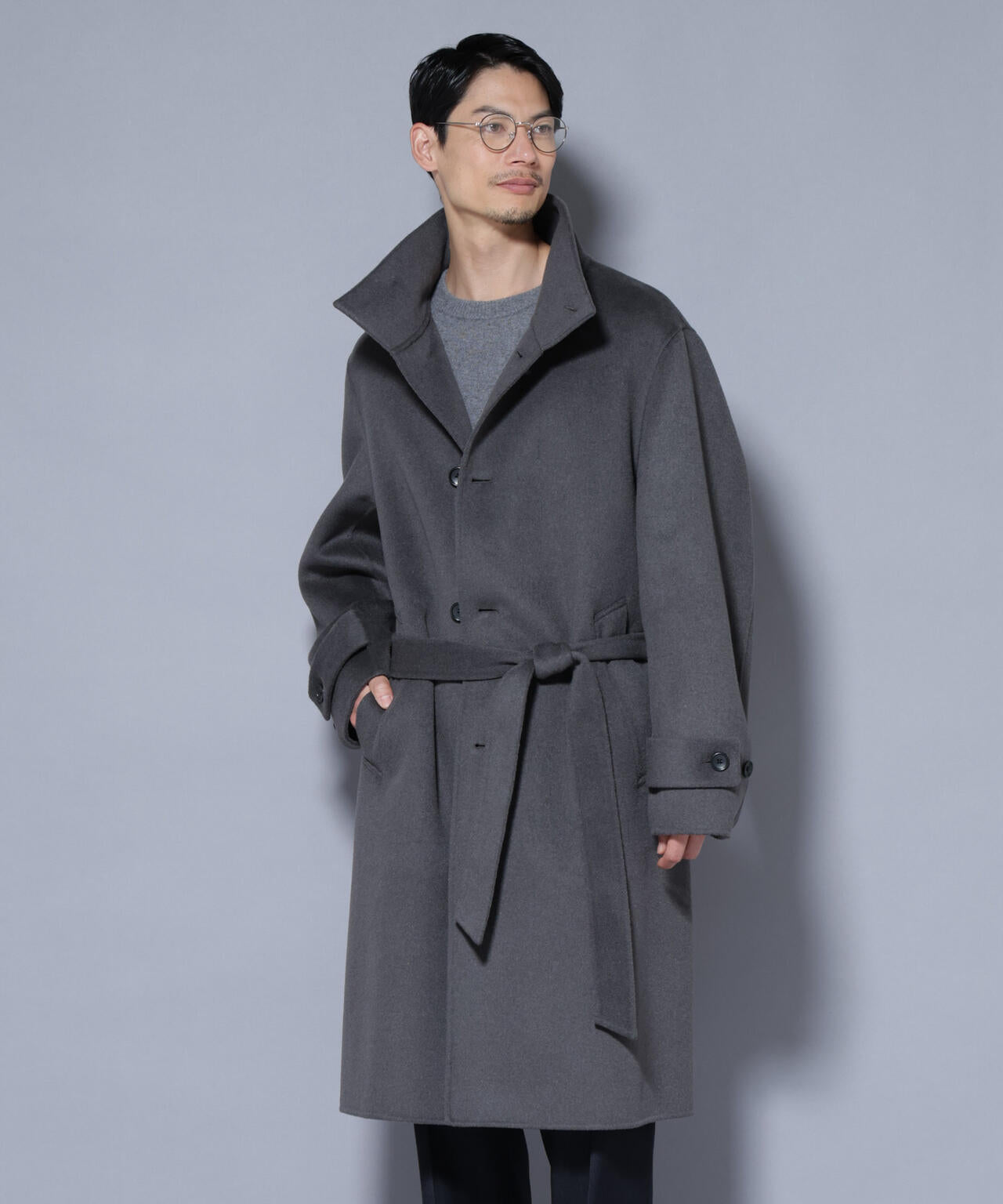 ウールリバースタンドベルテッドコート 6685211202