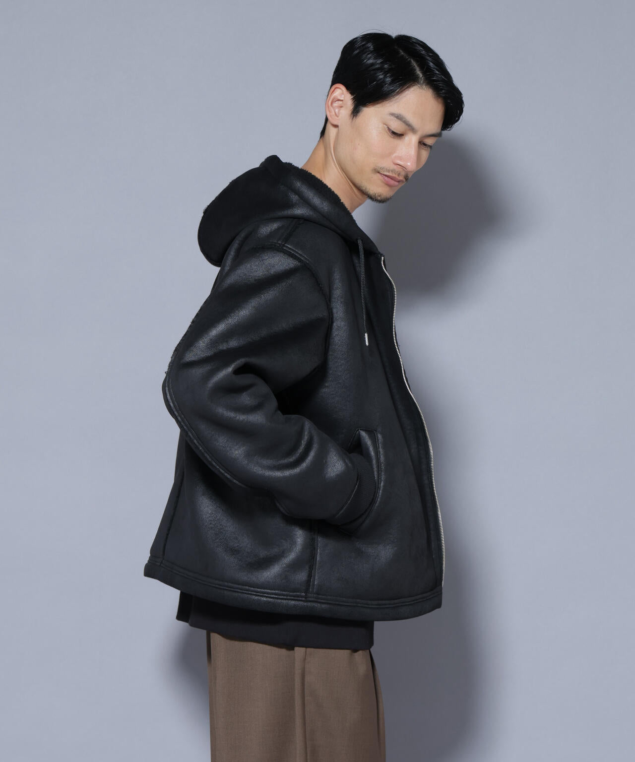 クラックフェイクムートンフードブルゾン 6685212229