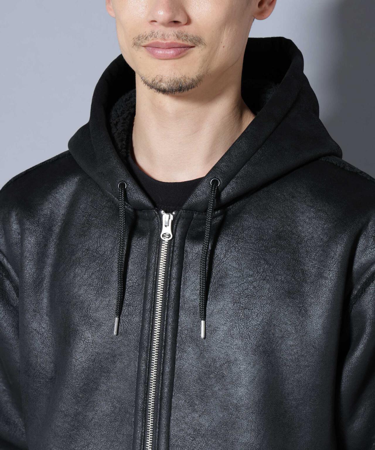 クラックフェイクムートンフードブルゾン 6685212229