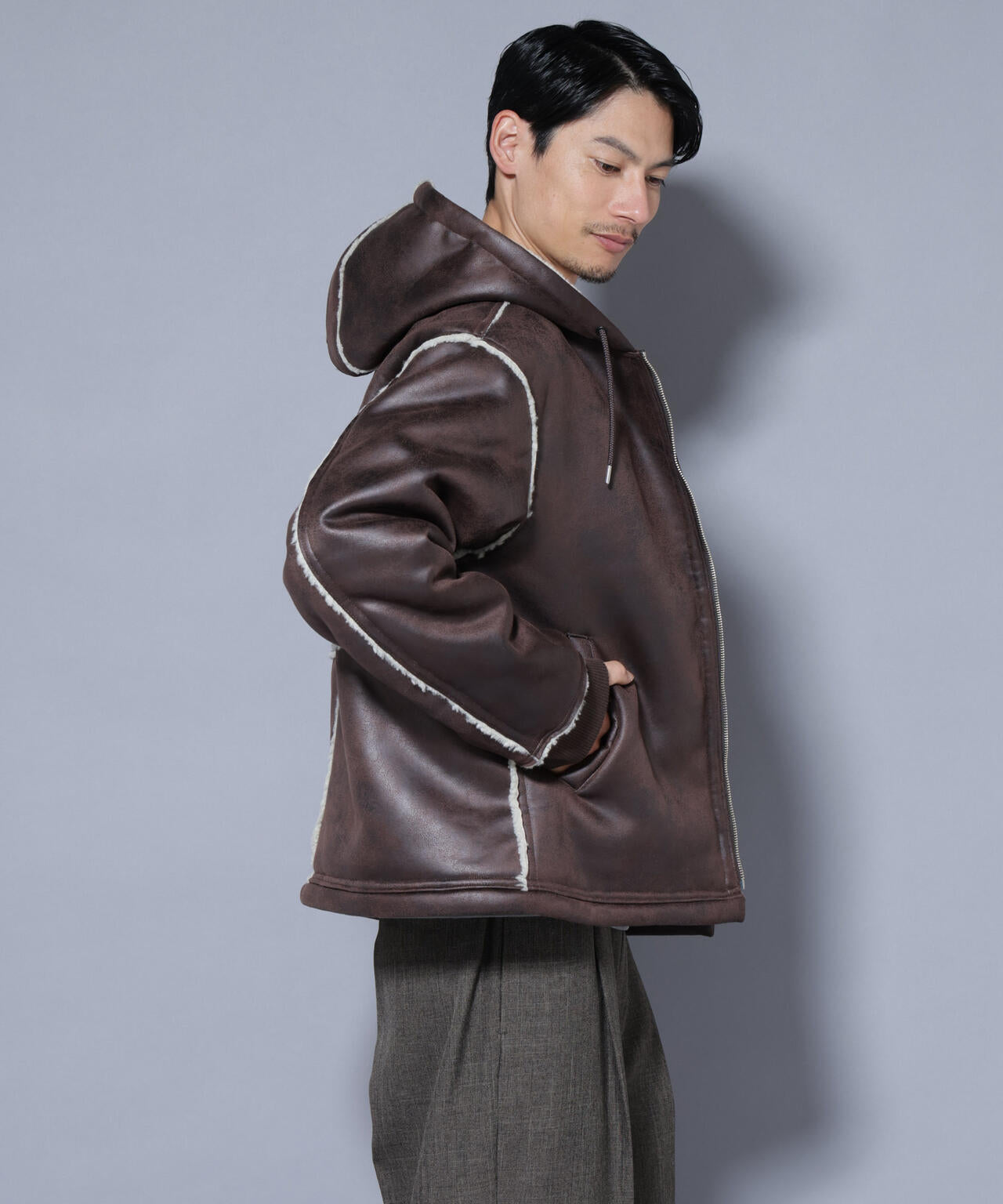 クラックフェイクムートンフードブルゾン 6685212229