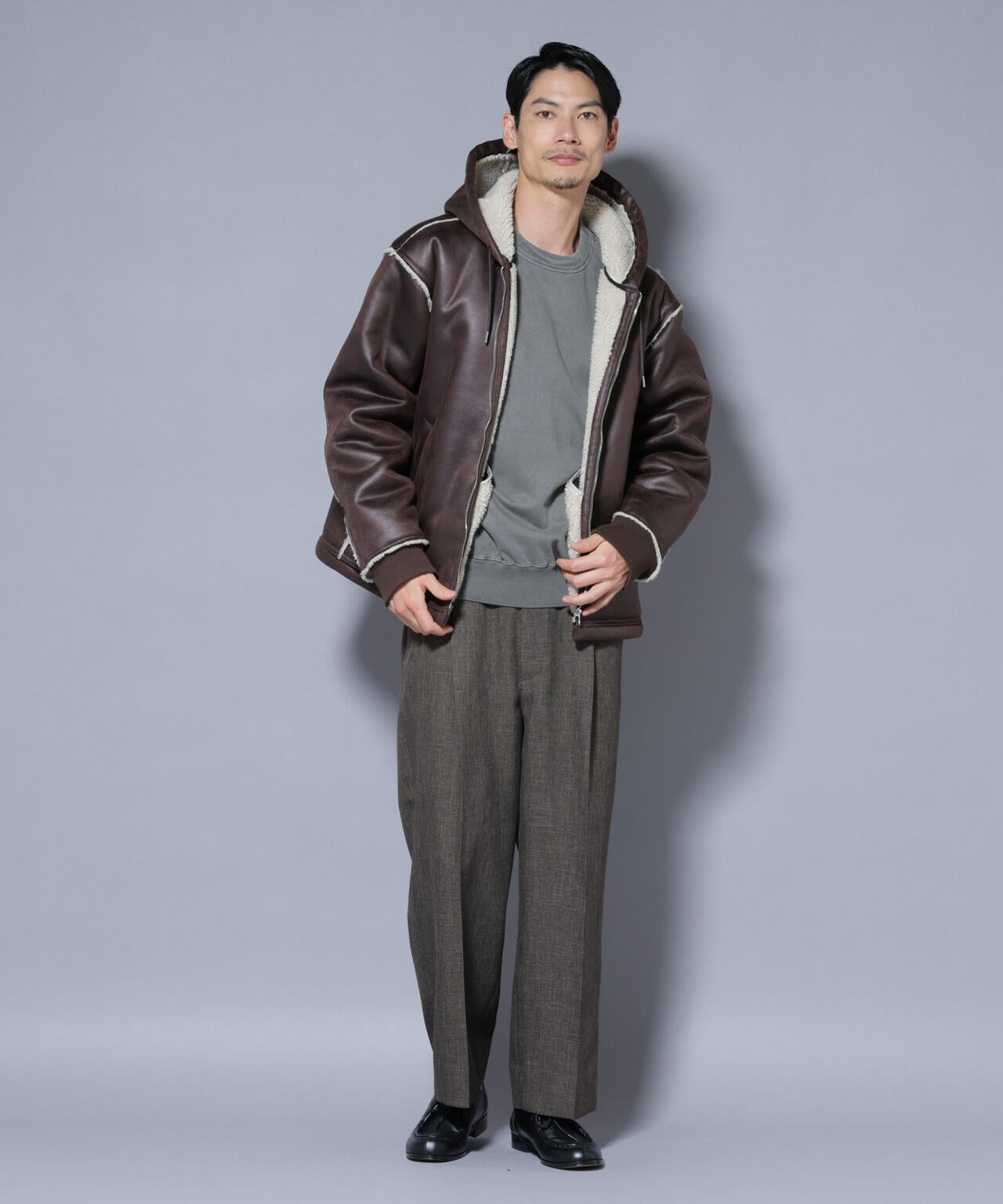 クラックフェイクムートンフードブルゾン 6685212229