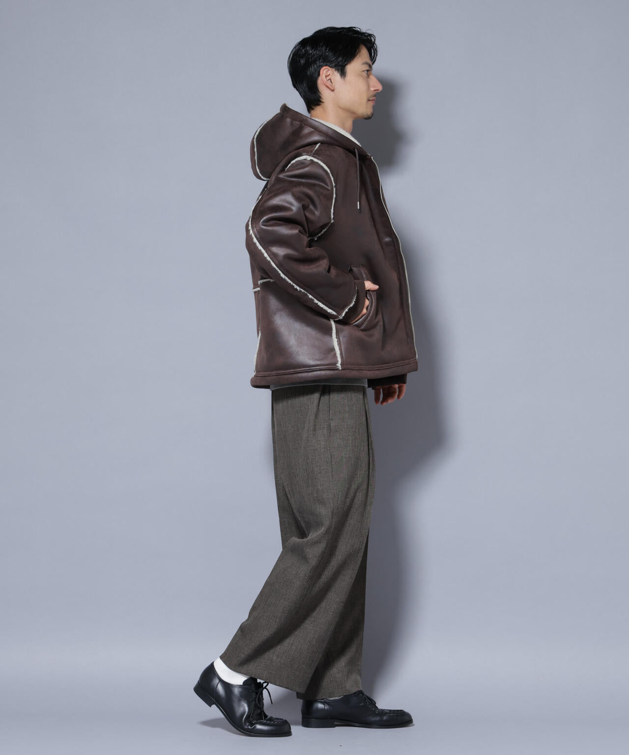 クラックフェイクムートンフードブルゾン 6685212229