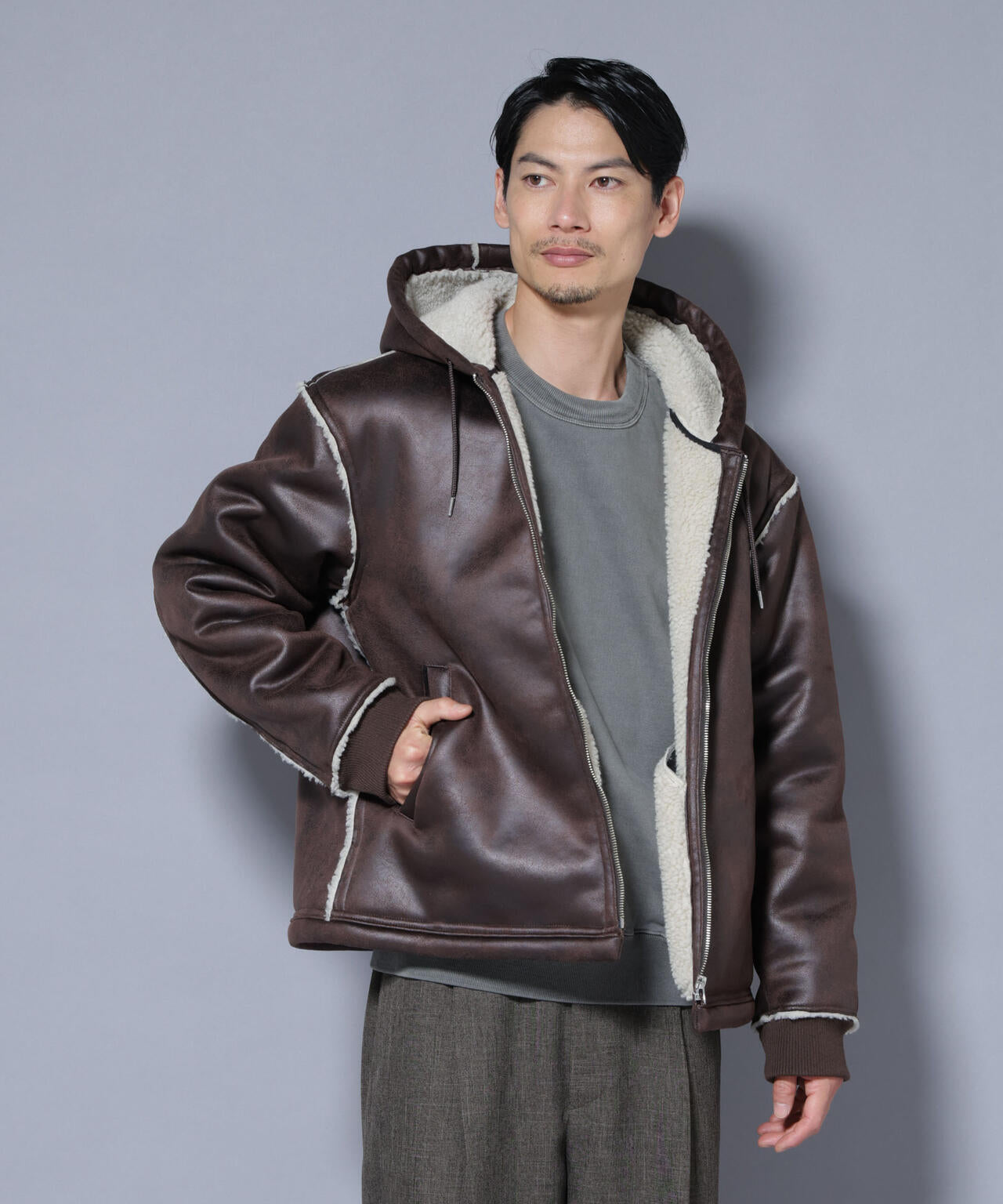 クラックフェイクムートンフードブルゾン 6685212229