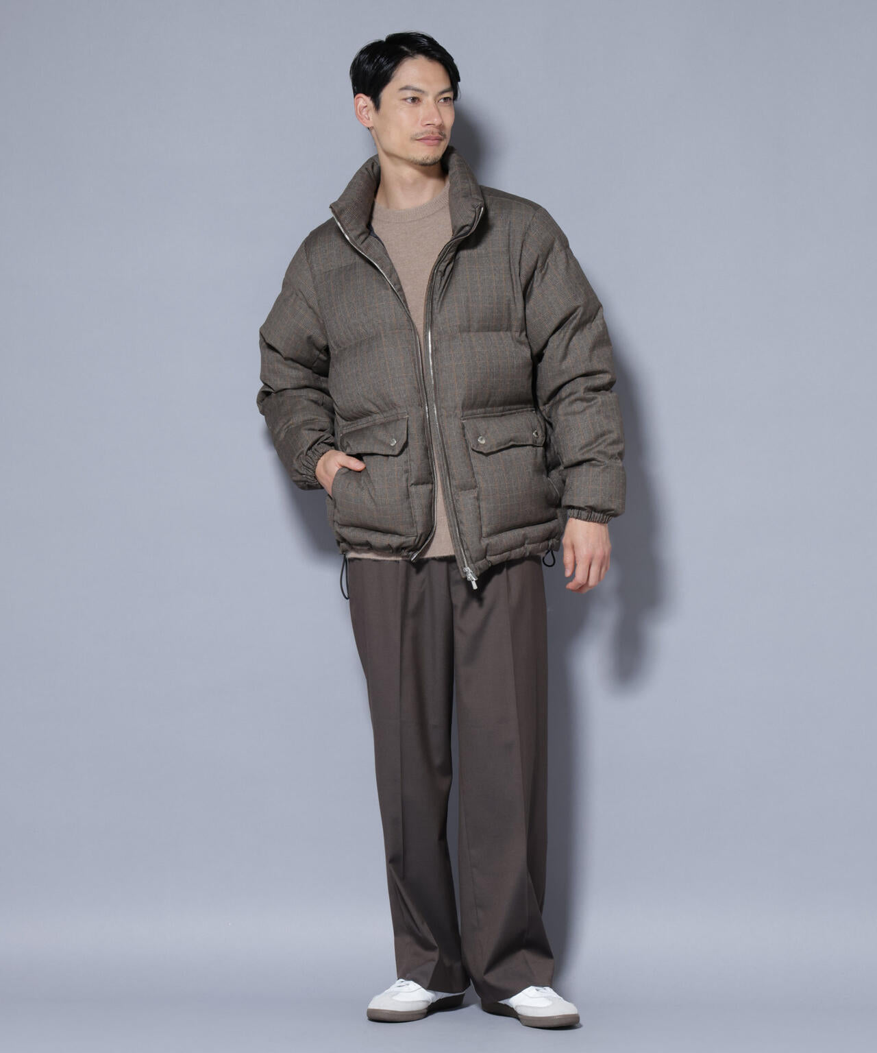 DELEGANTE エアリーサキソニー／グレンチェックTAIONダウンジャケット 6685214206