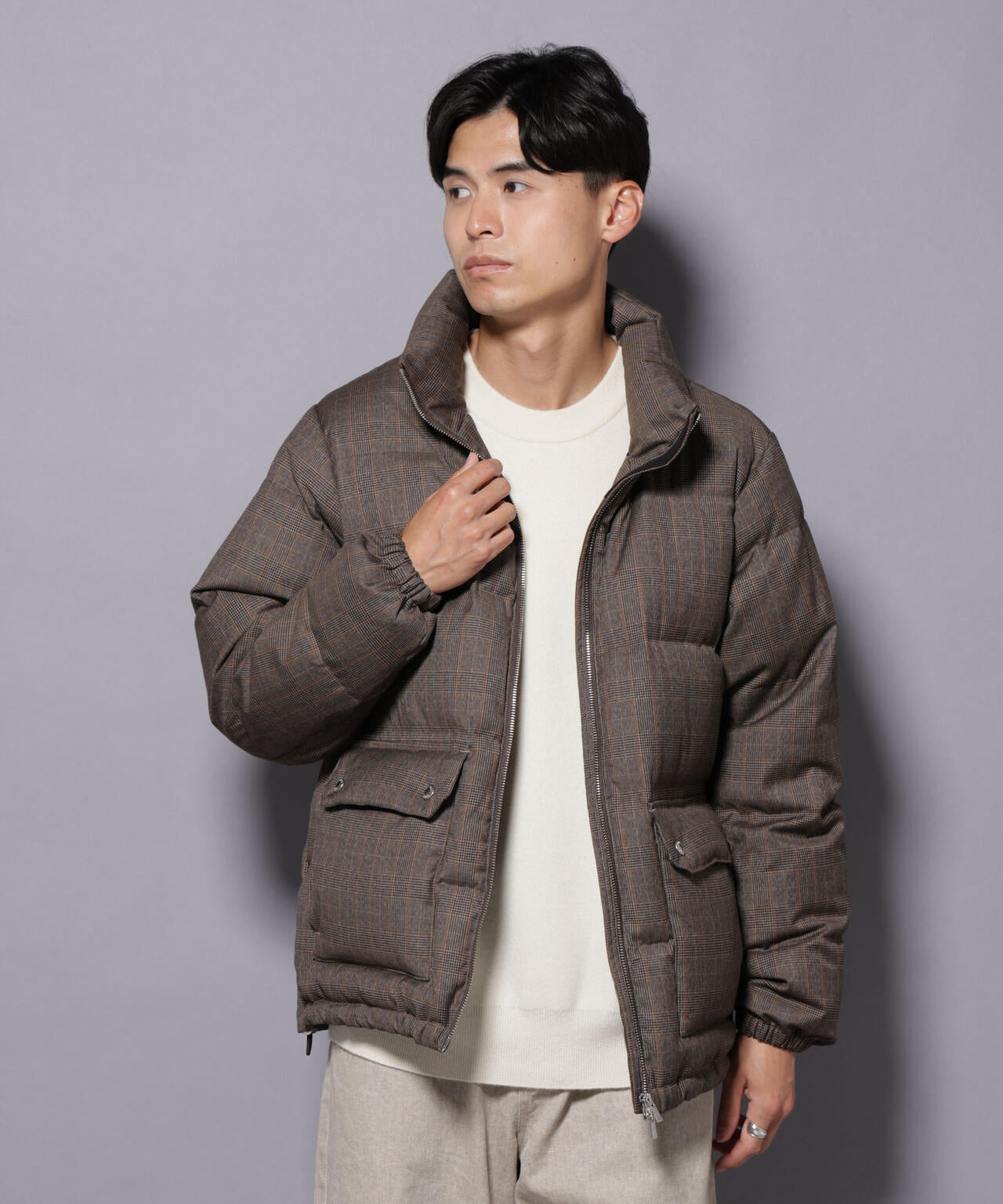 DELEGANTE エアリーサキソニー／グレンチェックTAIONダウンジャケット 6685214206