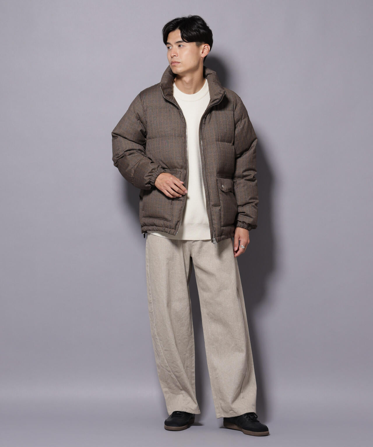 DELEGANTE エアリーサキソニー／グレンチェックTAIONダウンジャケット 6685214206