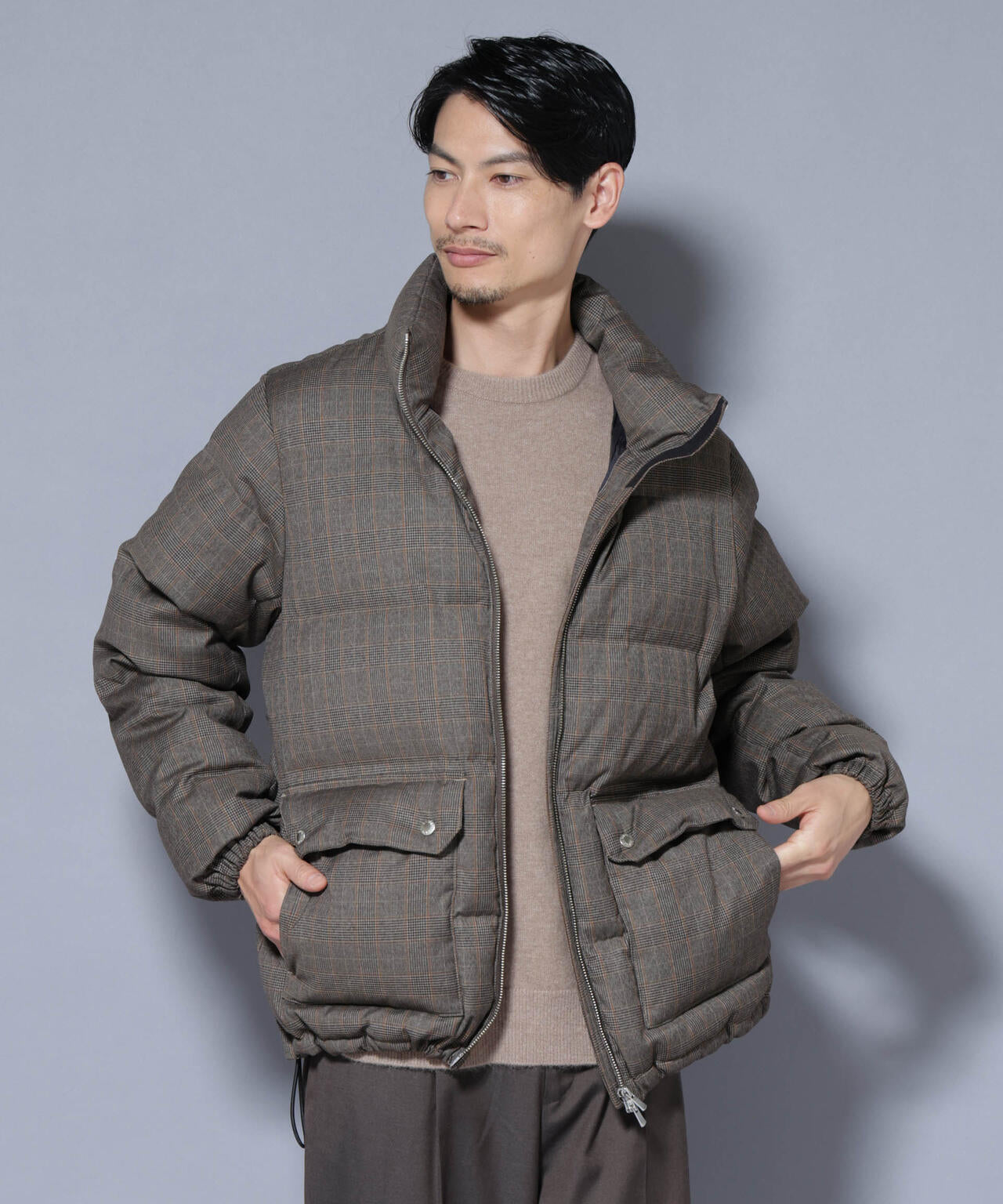 DELEGANTE エアリーサキソニー／グレンチェックTAIONダウンジャケット 6685214206