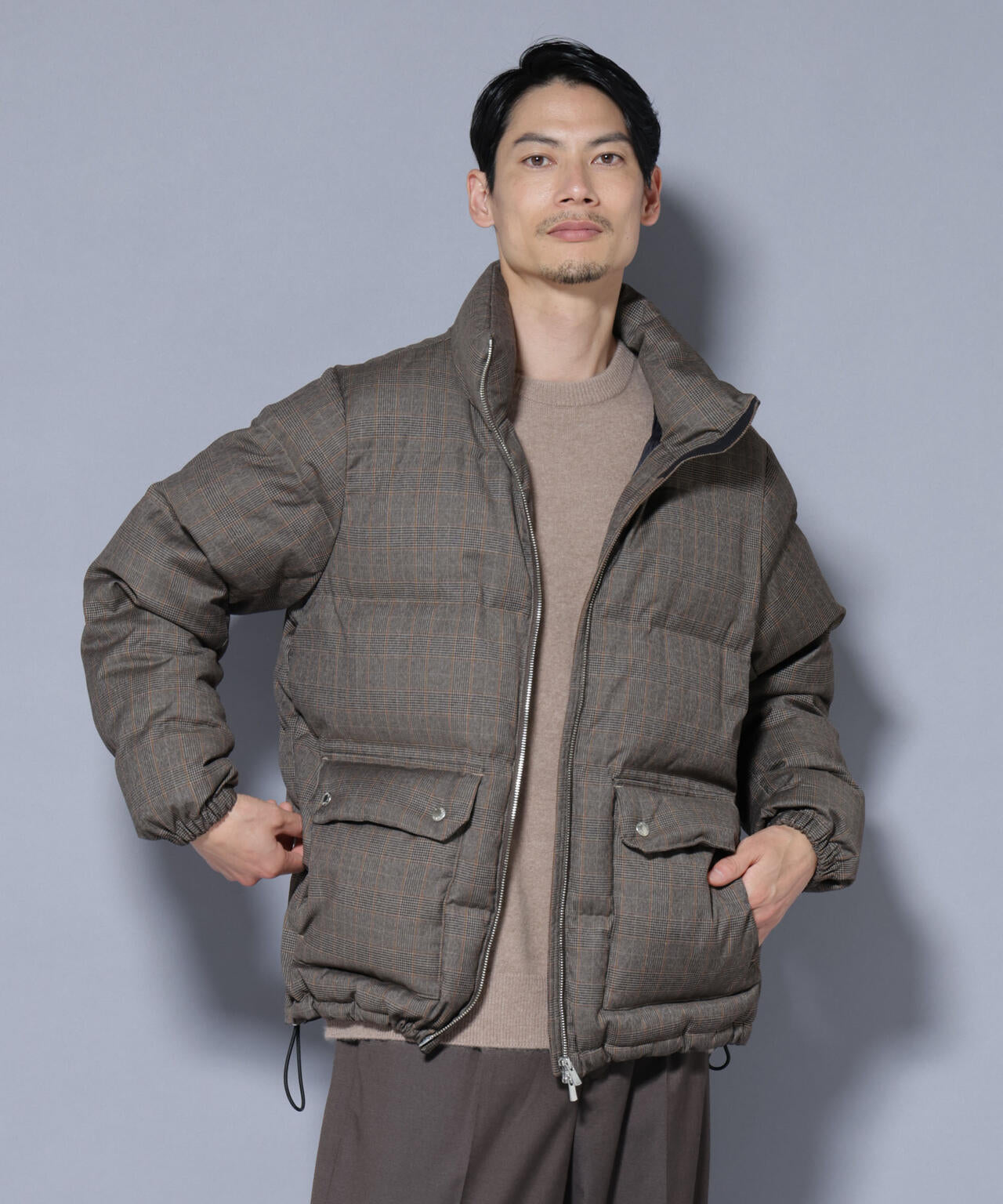 DELEGANTE エアリーサキソニー／グレンチェックTAIONダウンジャケット