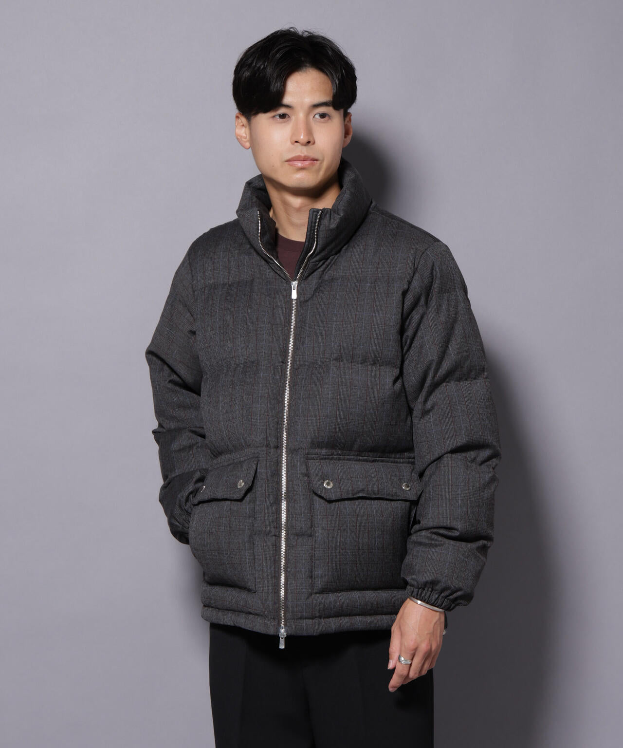 DELEGANTE エアリーサキソニー／グレンチェックTAIONダウンジャケット 6685214206