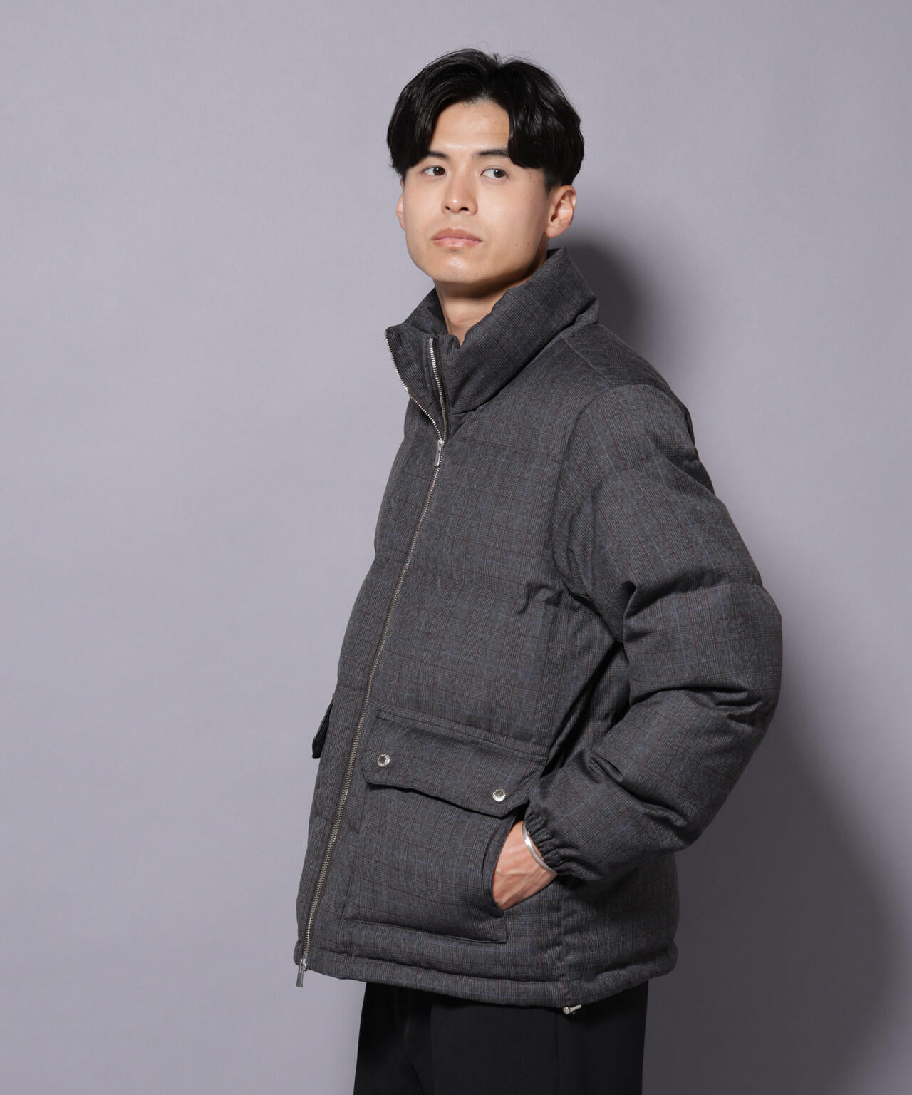 DELEGANTE エアリーサキソニー／グレンチェックTAIONダウンジャケット 6685214206