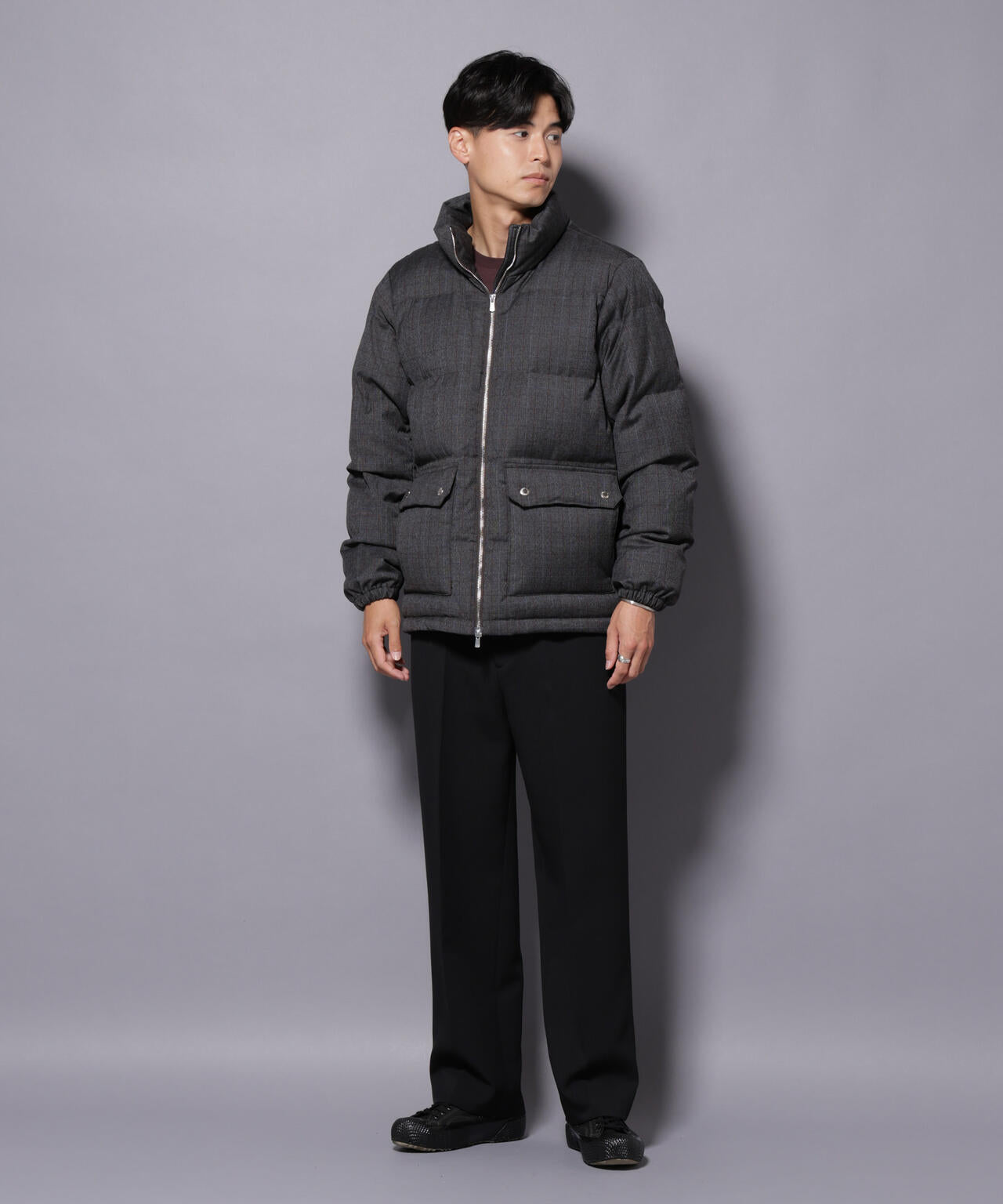 DELEGANTE エアリーサキソニー／グレンチェックTAIONダウンジャケット 6685214206