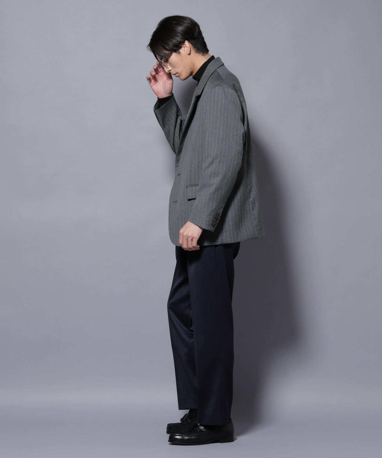 DELEGANTEエアリーサキソニー グリッターストライプテーラードジャケット(セットアップ可) 6685216201