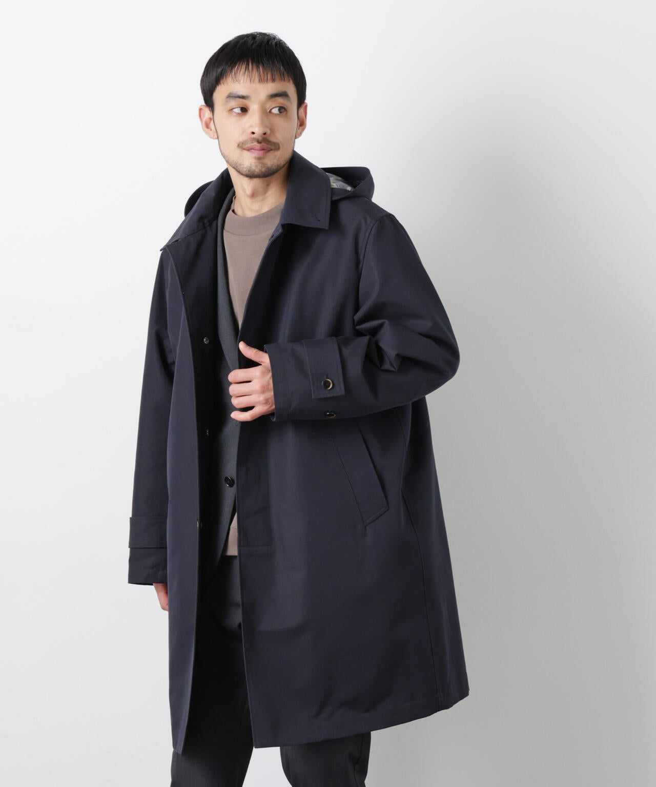 フーデッドステンカラーコート｢WARP PRINT｣ライニング