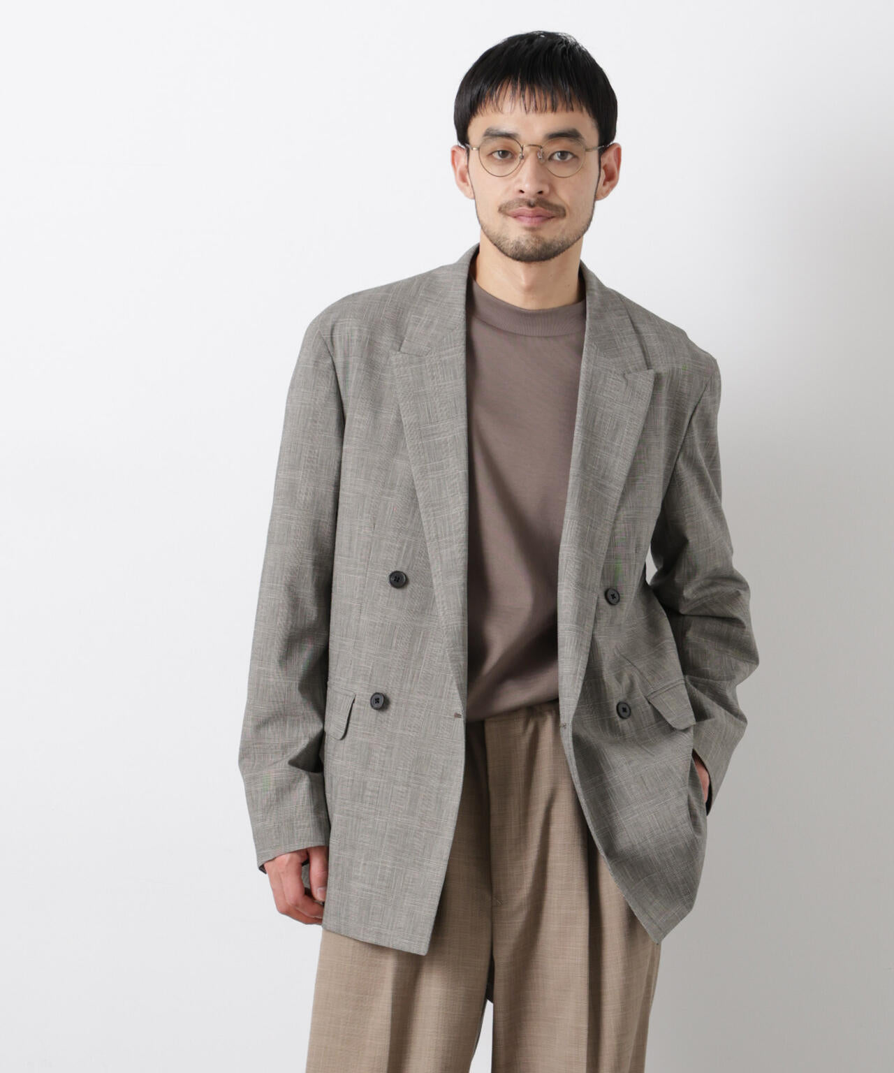 グレンチェックダブルブレストジャケット（セットアップ可） 6686116202