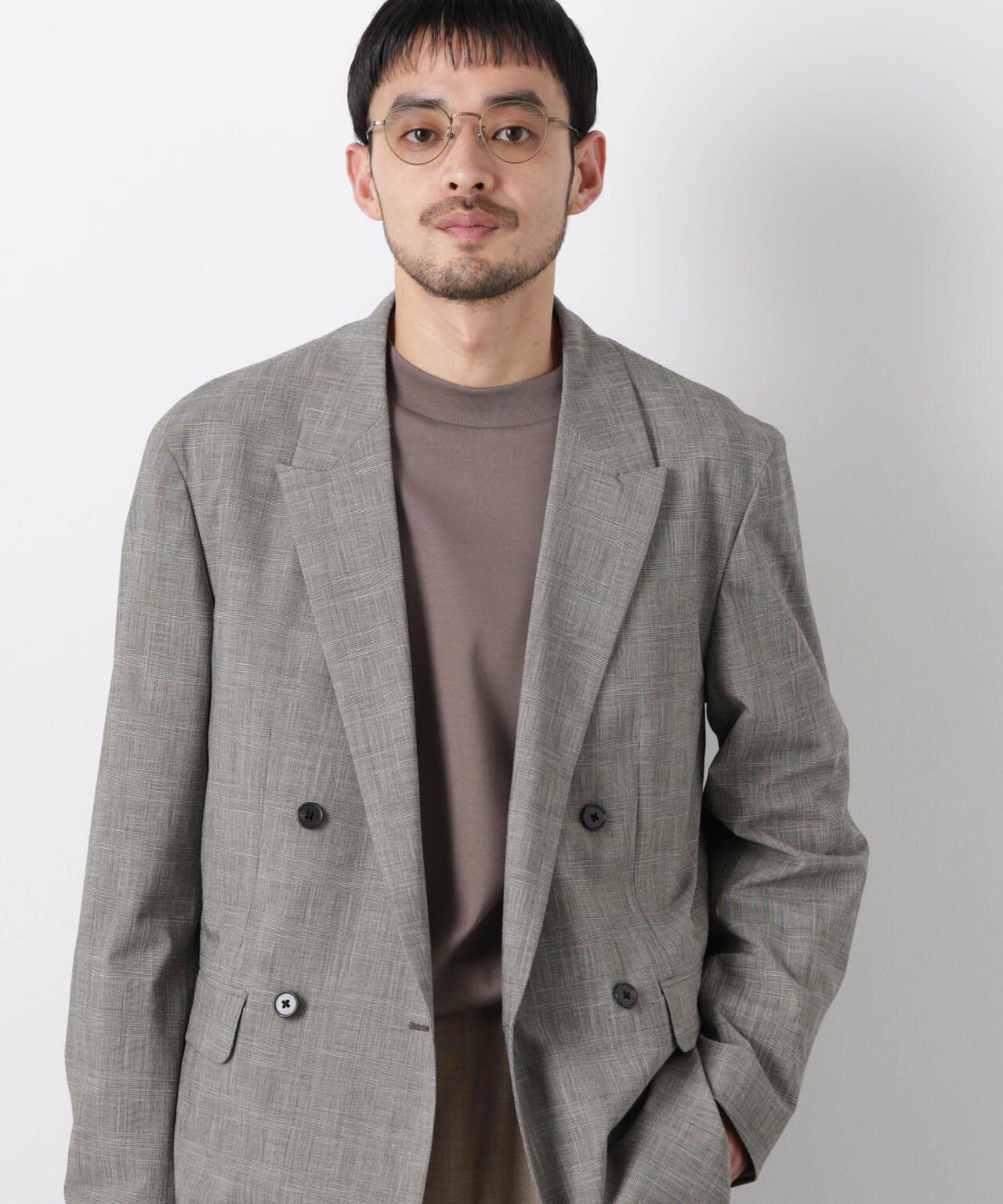 グレンチェックダブルブレストジャケット（セットアップ可）