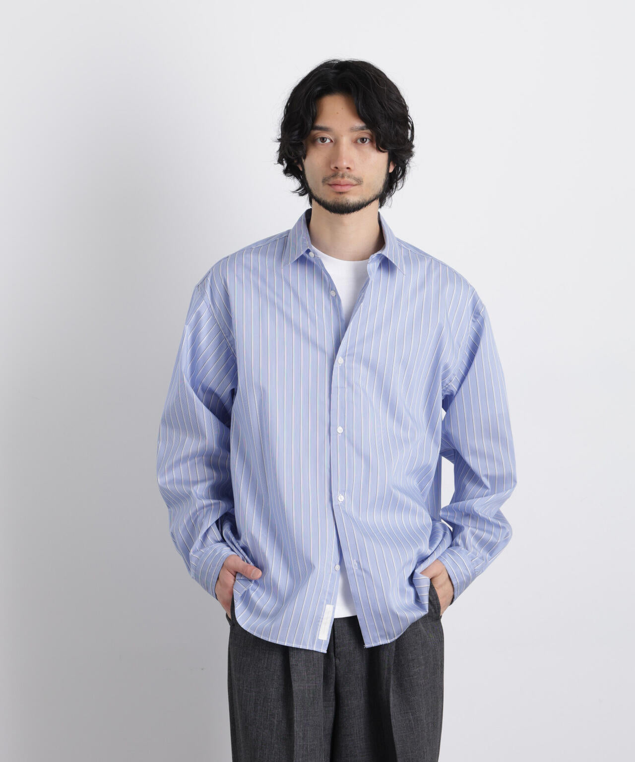 「OtoNANO」大人のワイドシャツレギュラーカラーストライプ長袖 6686120209
