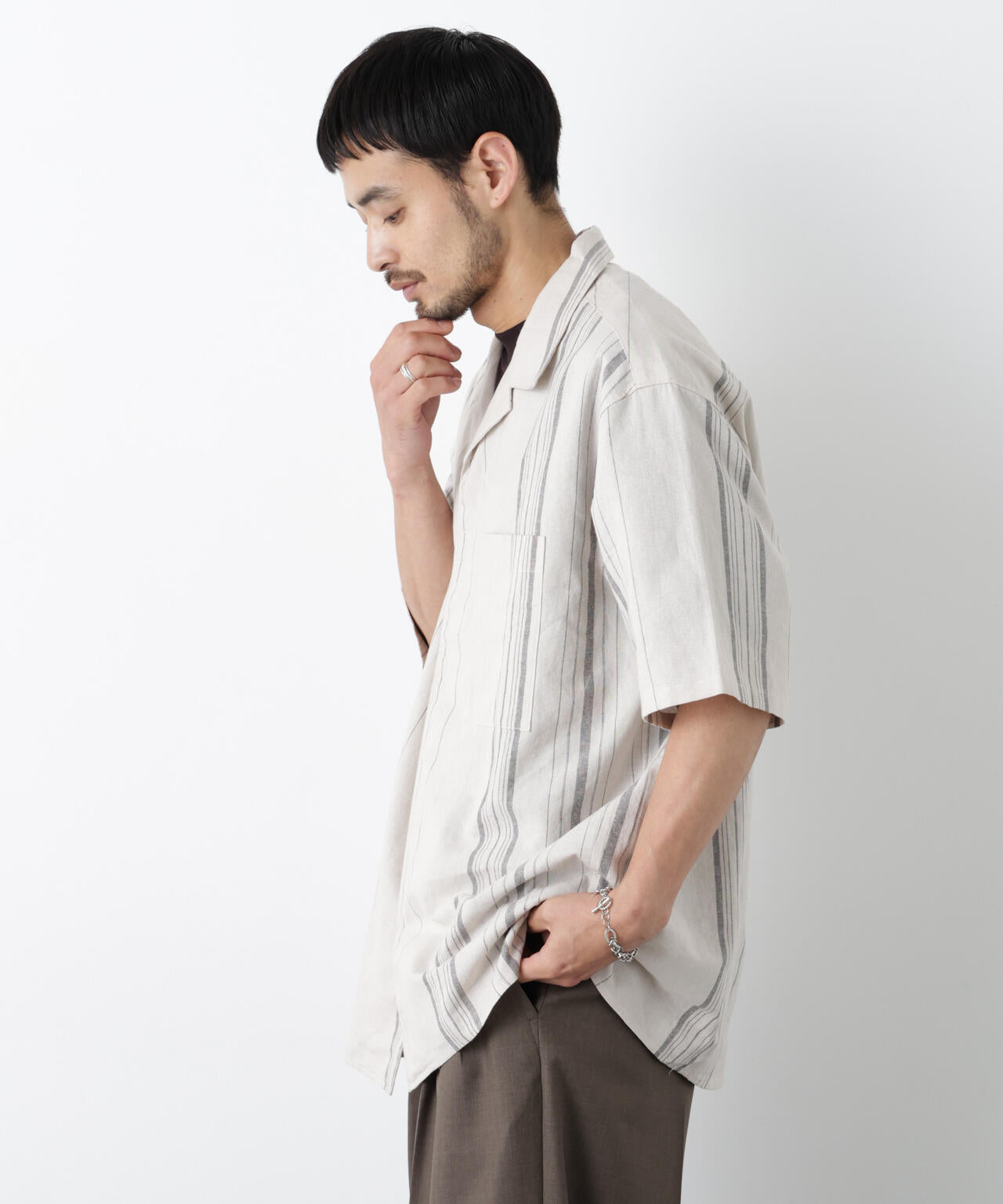｢FRENCH LINEN｣ フライフロント半袖シャツ 6686121201
