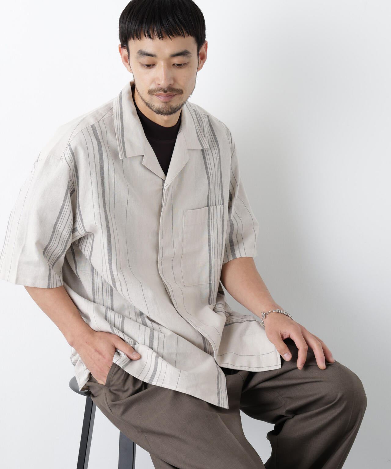 ｢FRENCH LINEN｣ フライフロント半袖シャツ 6686121201