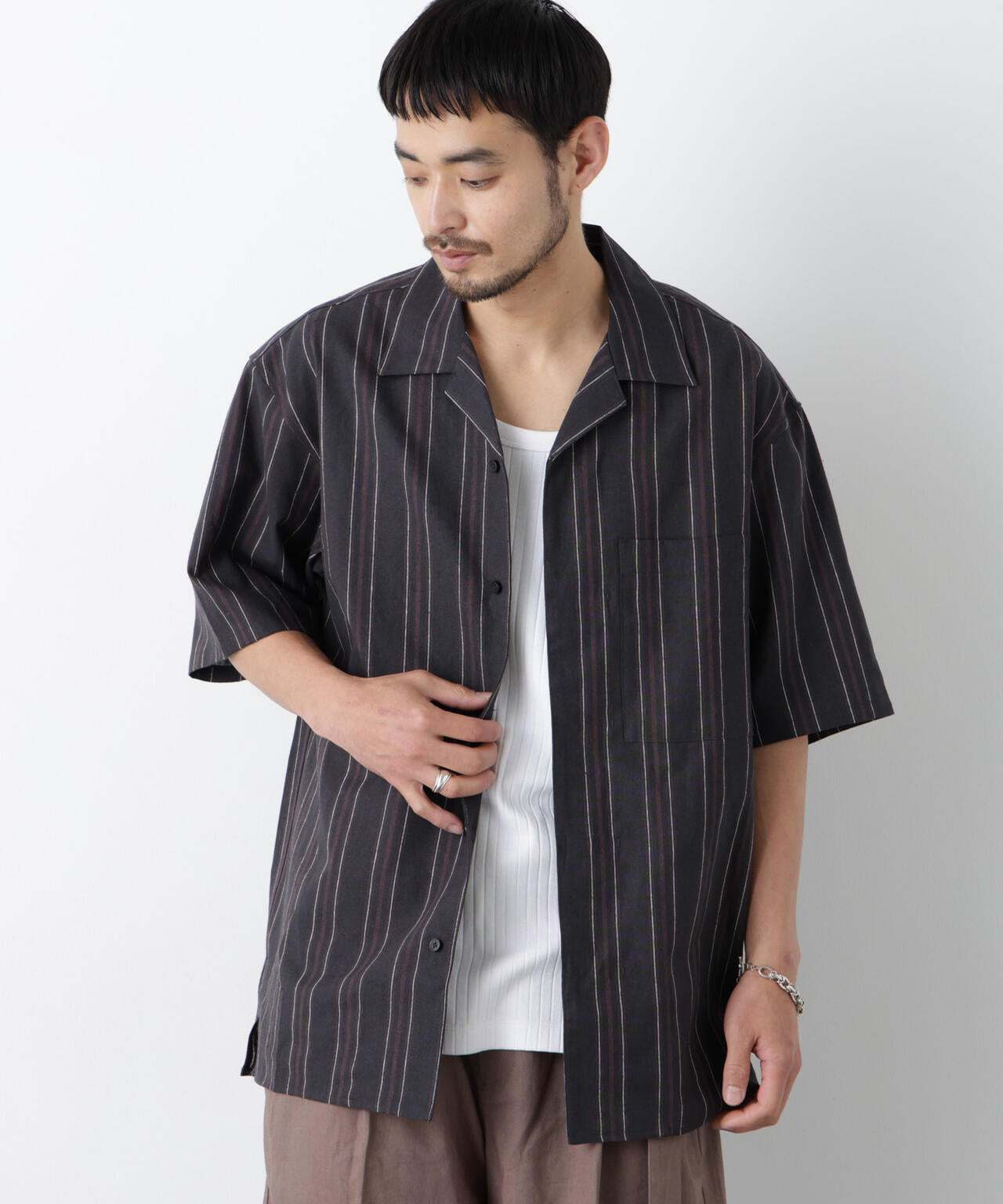 ｢FRENCH LINEN｣ フライフロント半袖シャツ 6686121201