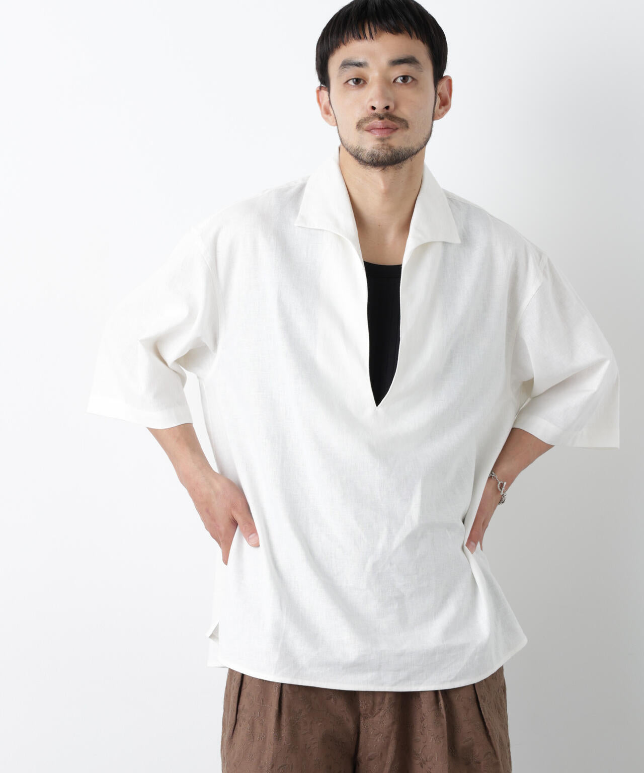 「FRENCH LINEN」イタリアンスキッパー半袖シャツ 6686121202