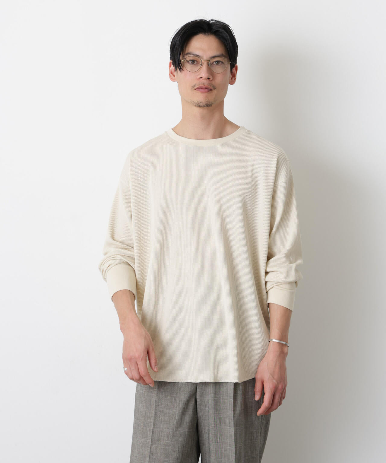 ミニワッフルクルーネックTシャツ 長袖 6686123213