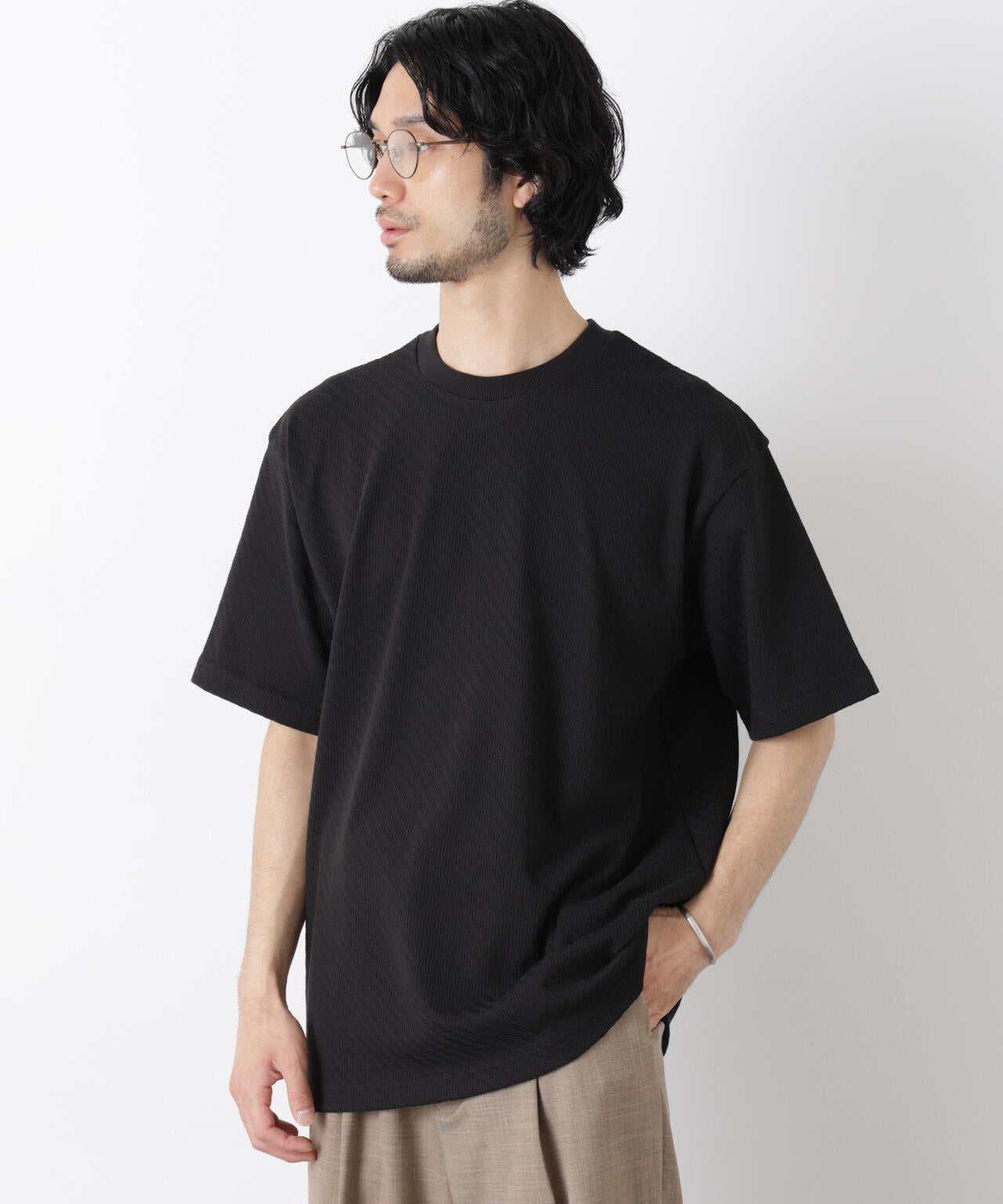 リンクスジャガードスリーブTシャツ