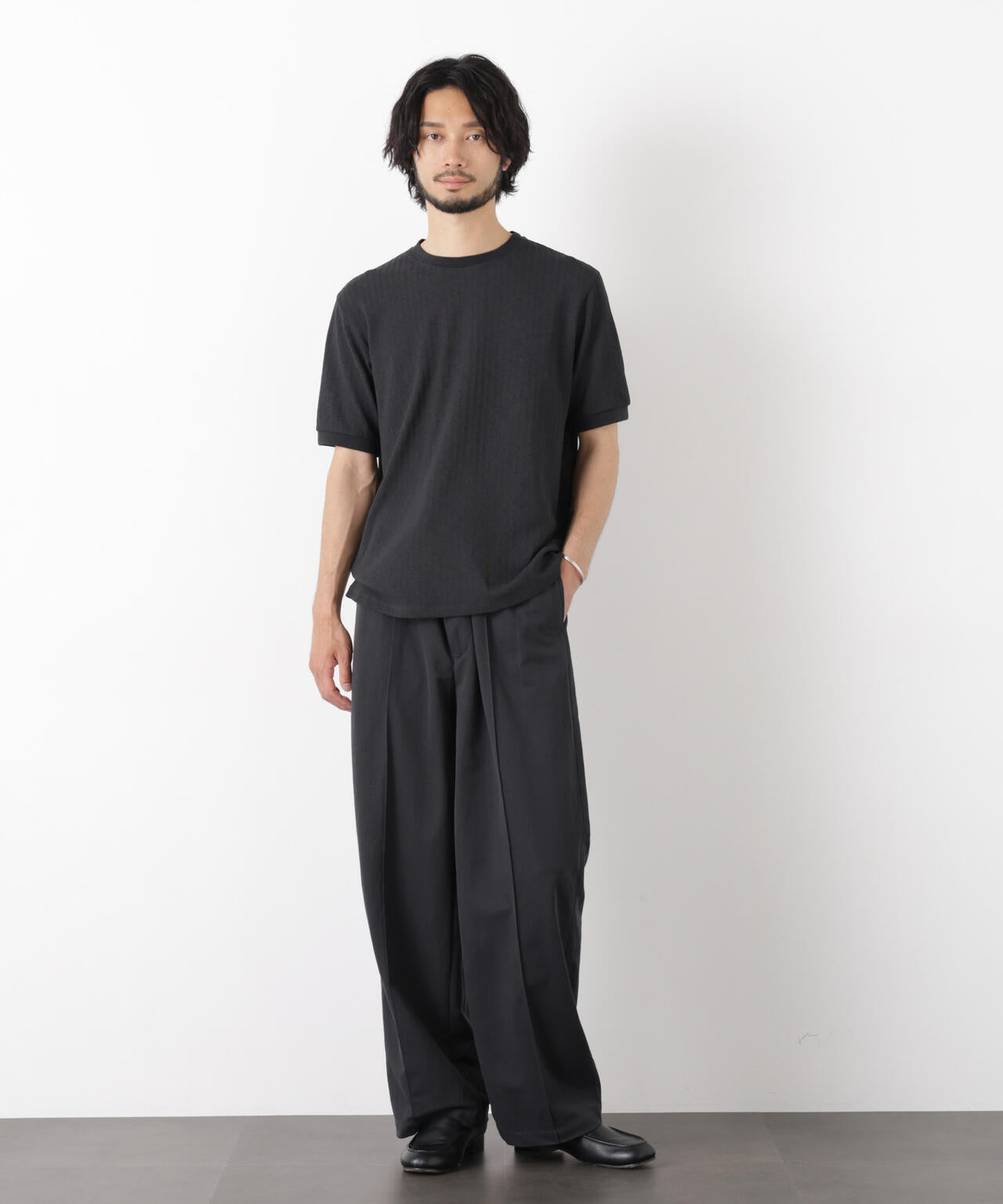 「モダンコンフォート」ヘリンボン クルーネックTシャツ 半袖 6686124243