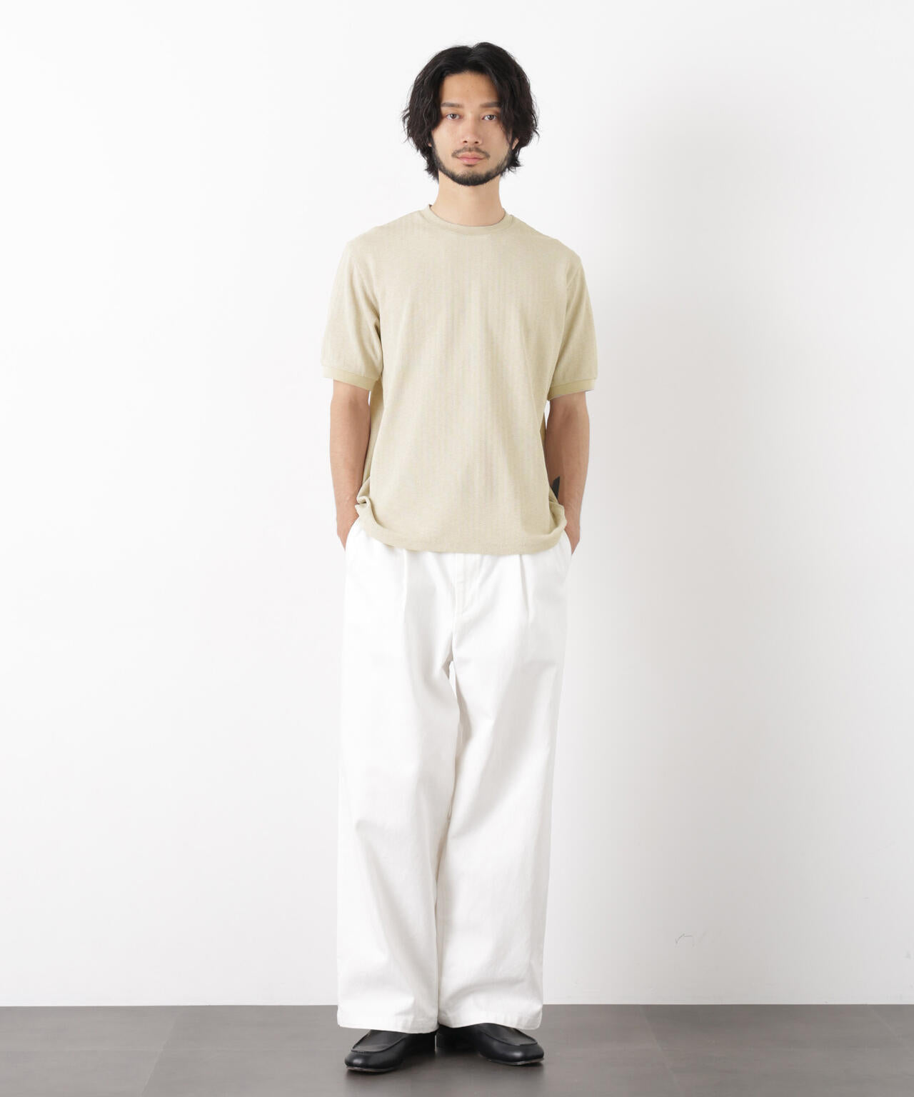 「モダンコンフォート」ヘリンボン クルーネックTシャツ 半袖 6686124243