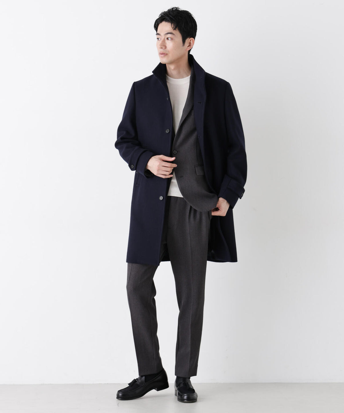 「NEW ON COAT」ウール/Nスタンドカラーコート 6686211204