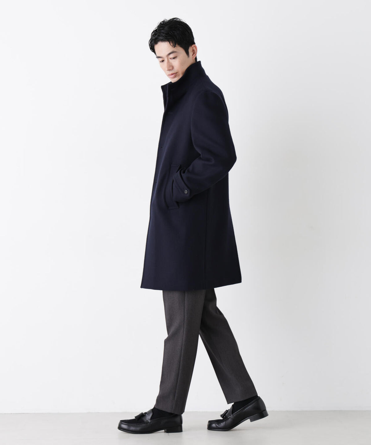 「NEW ON COAT」ウール/Nスタンドカラーコート 6686211204