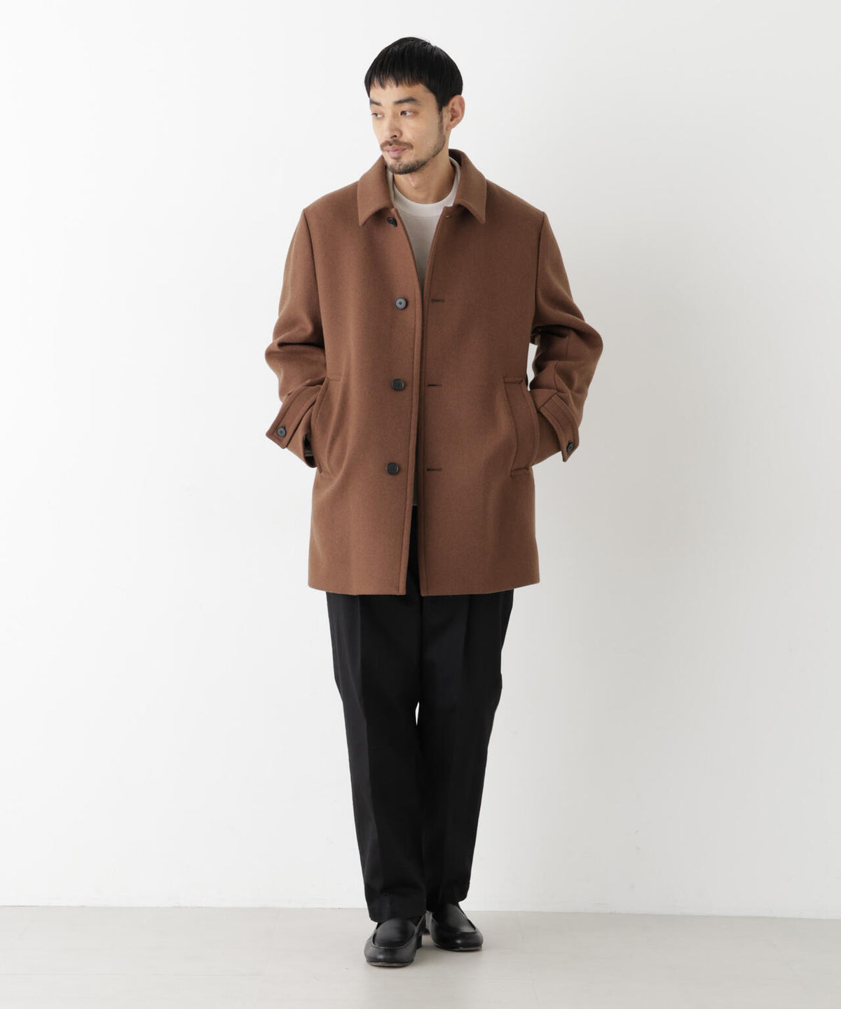 「NEW ON COAT」ウール/Nショートステンカラーコート 6686211205