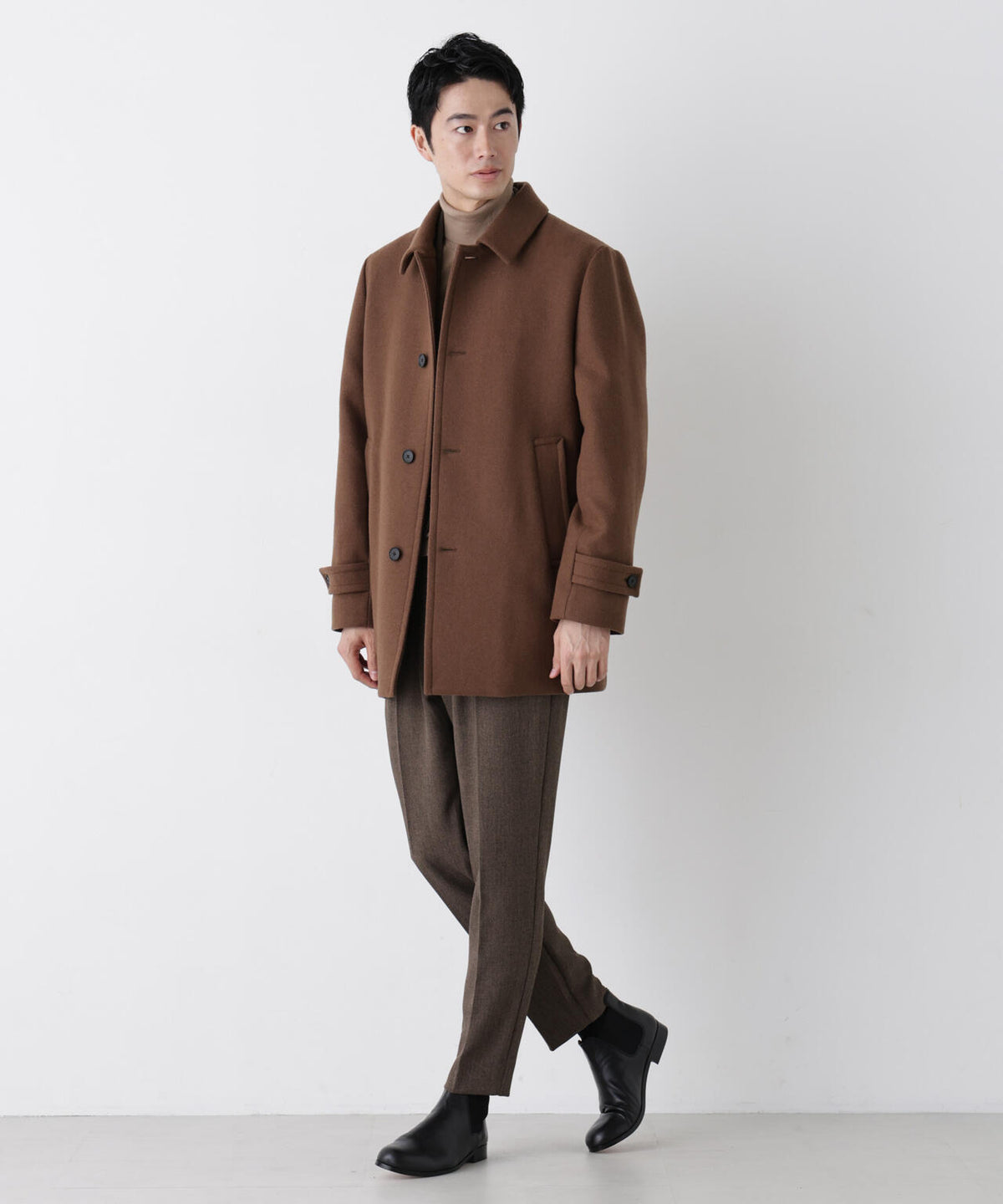 「NEW ON COAT」ウール/Nショートステンカラーコート 6686211205