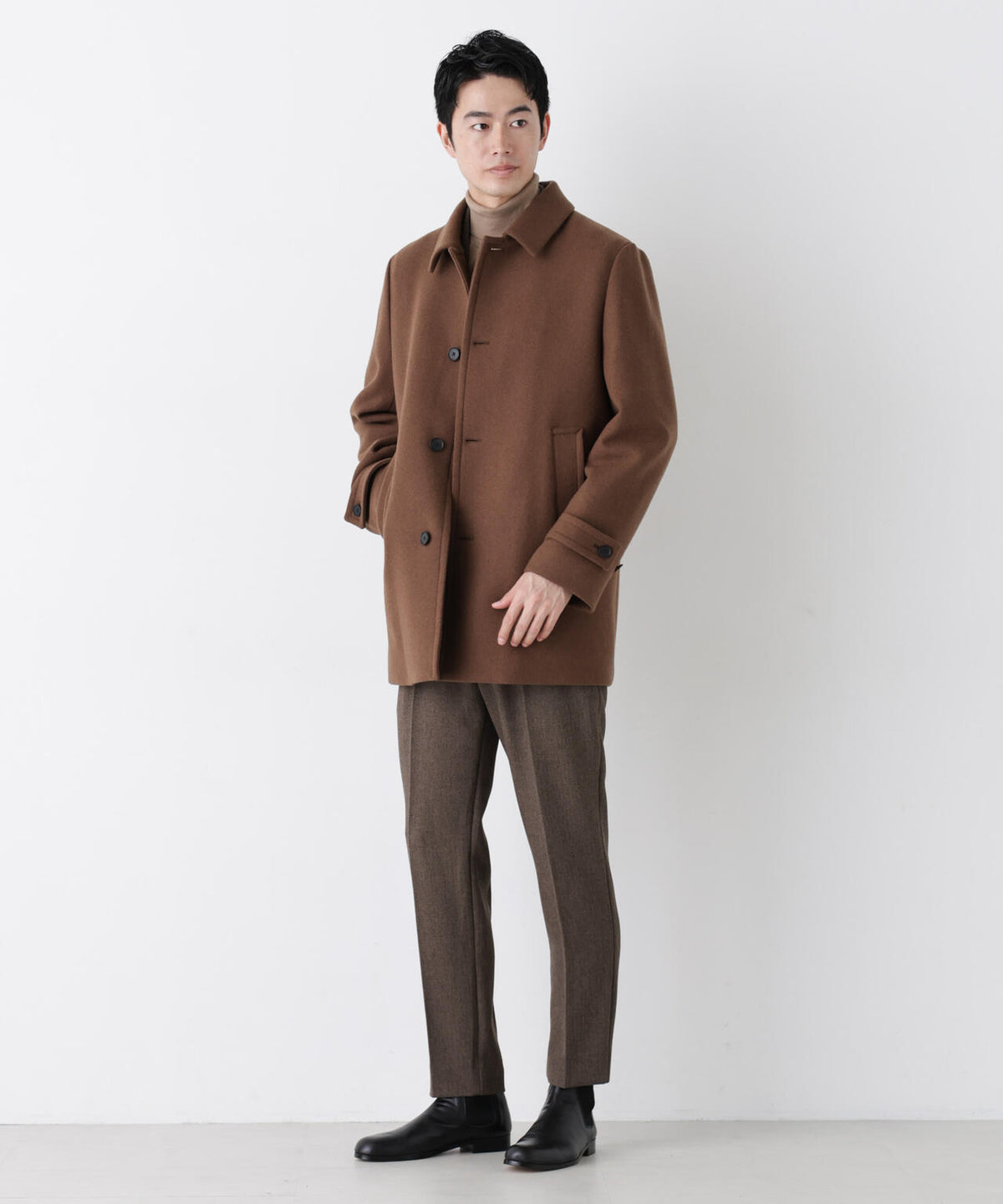 「NEW ON COAT」ウール/Nショートステンカラーコート 6686211205