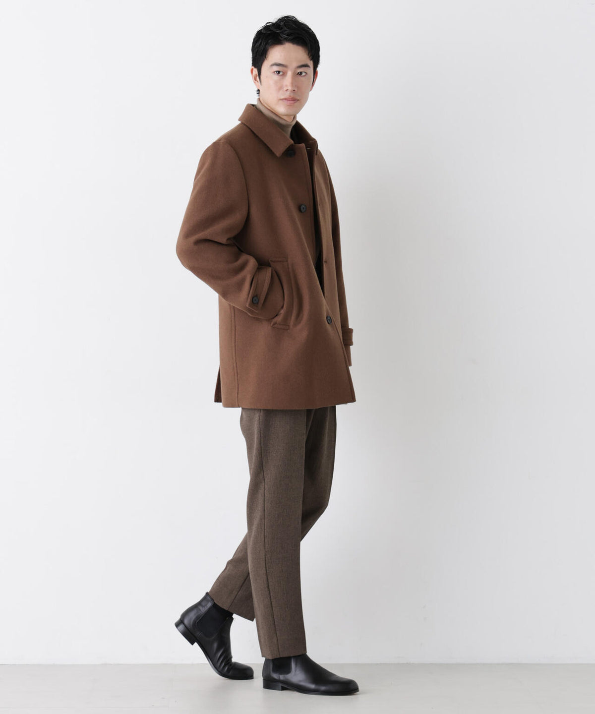 「NEW ON COAT」ウール/Nショートステンカラーコート 6686211205