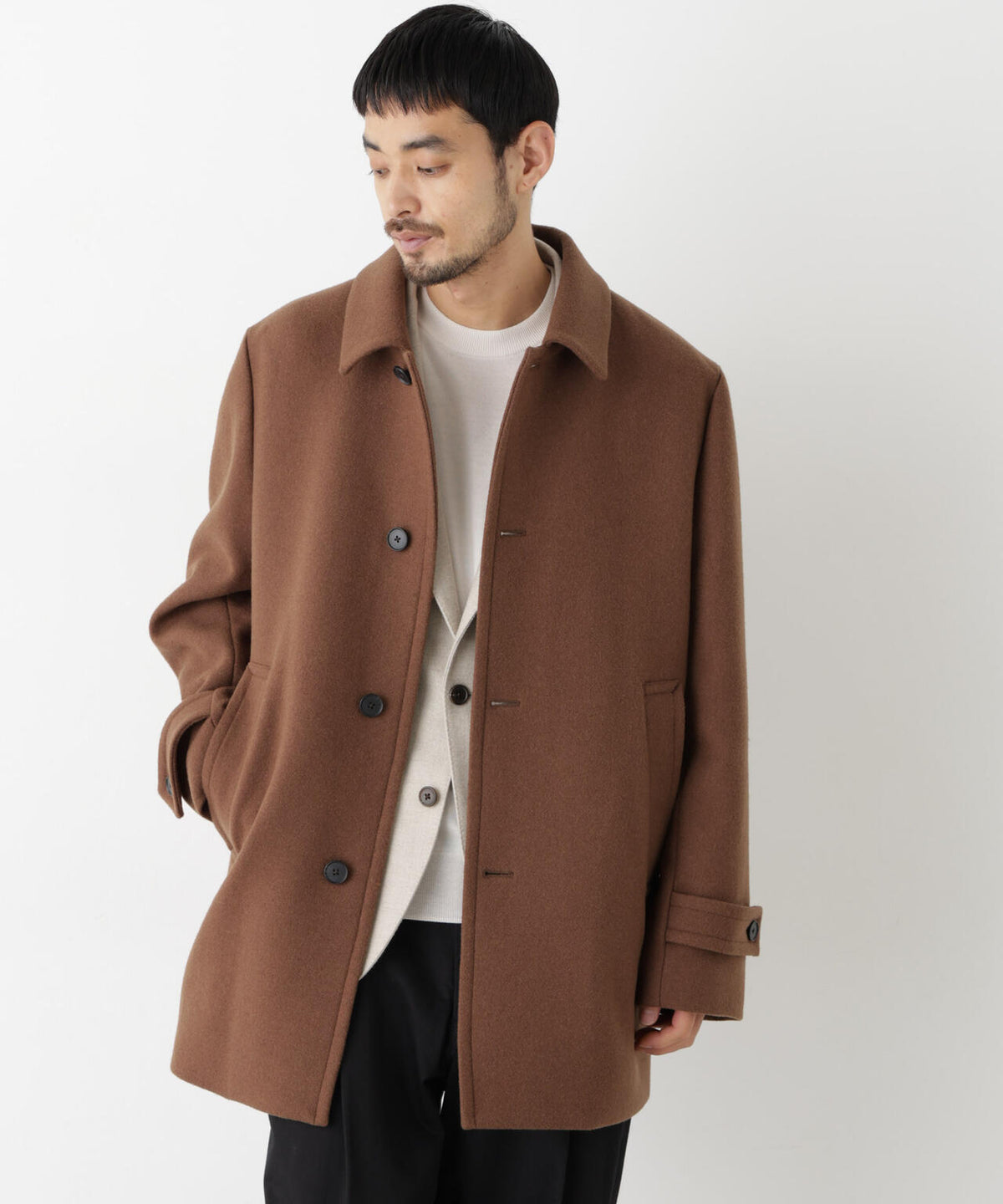 「NEW ON COAT」ウール/Nショートステンカラーコート 6686211205