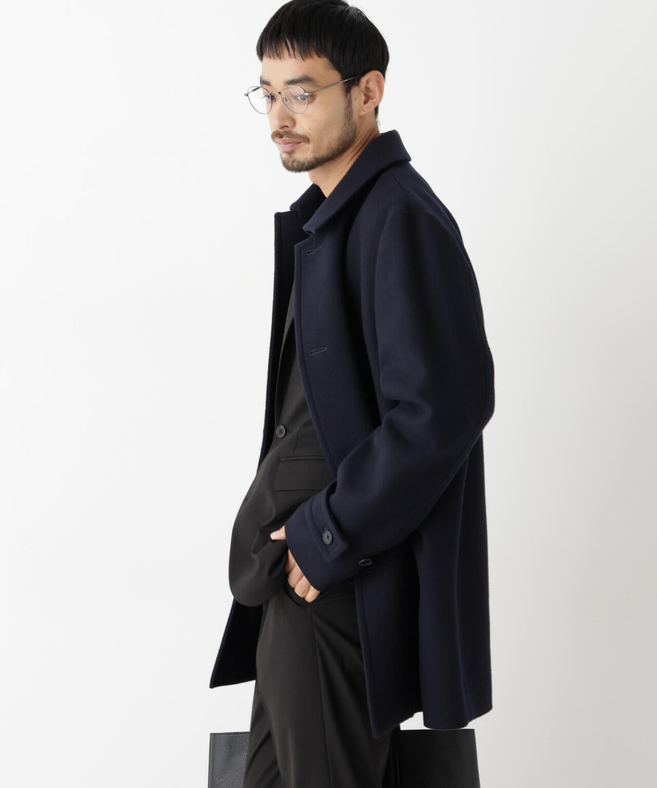 「NEW ON COAT」ウール/Nショートステンカラーコート 6686211205