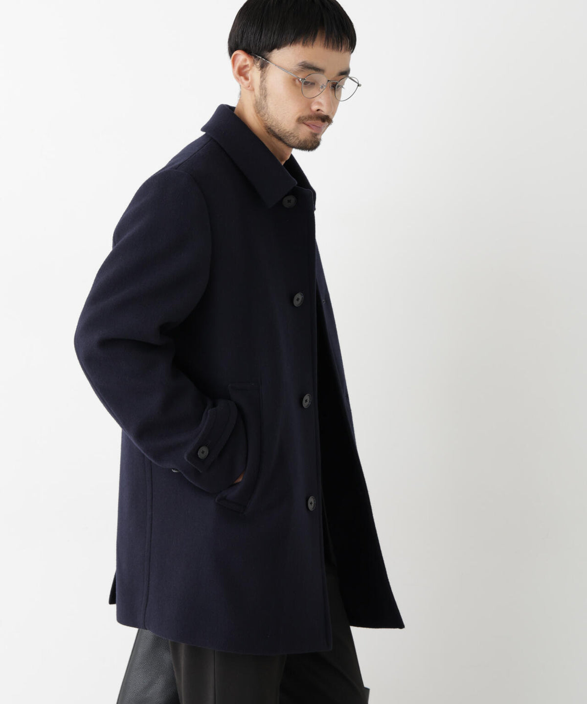 「NEW ON COAT」ウール/Nショートステンカラーコート 6686211205