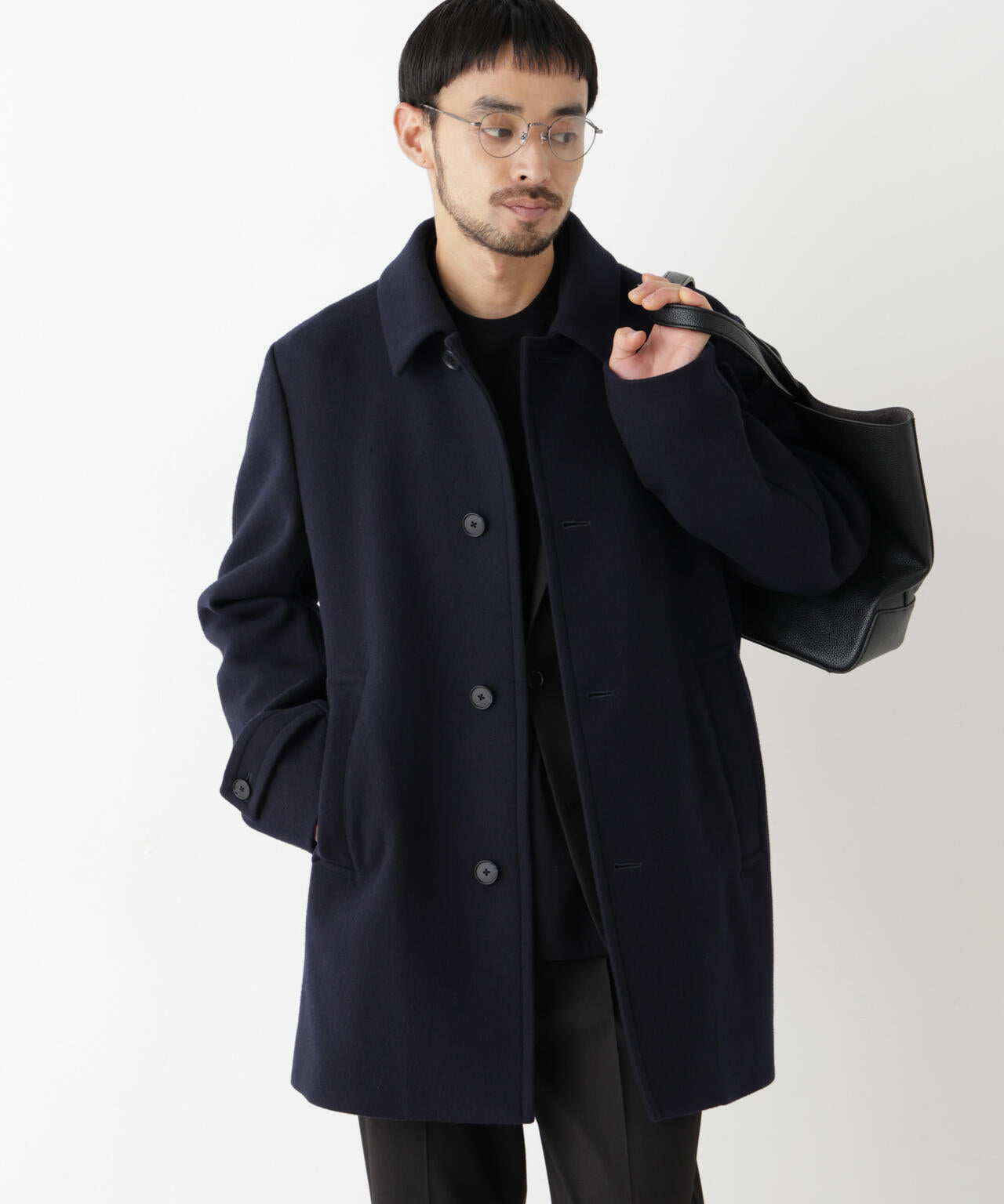 「NEW ON COAT」ウール/Nショートステンカラーコート 6686211205