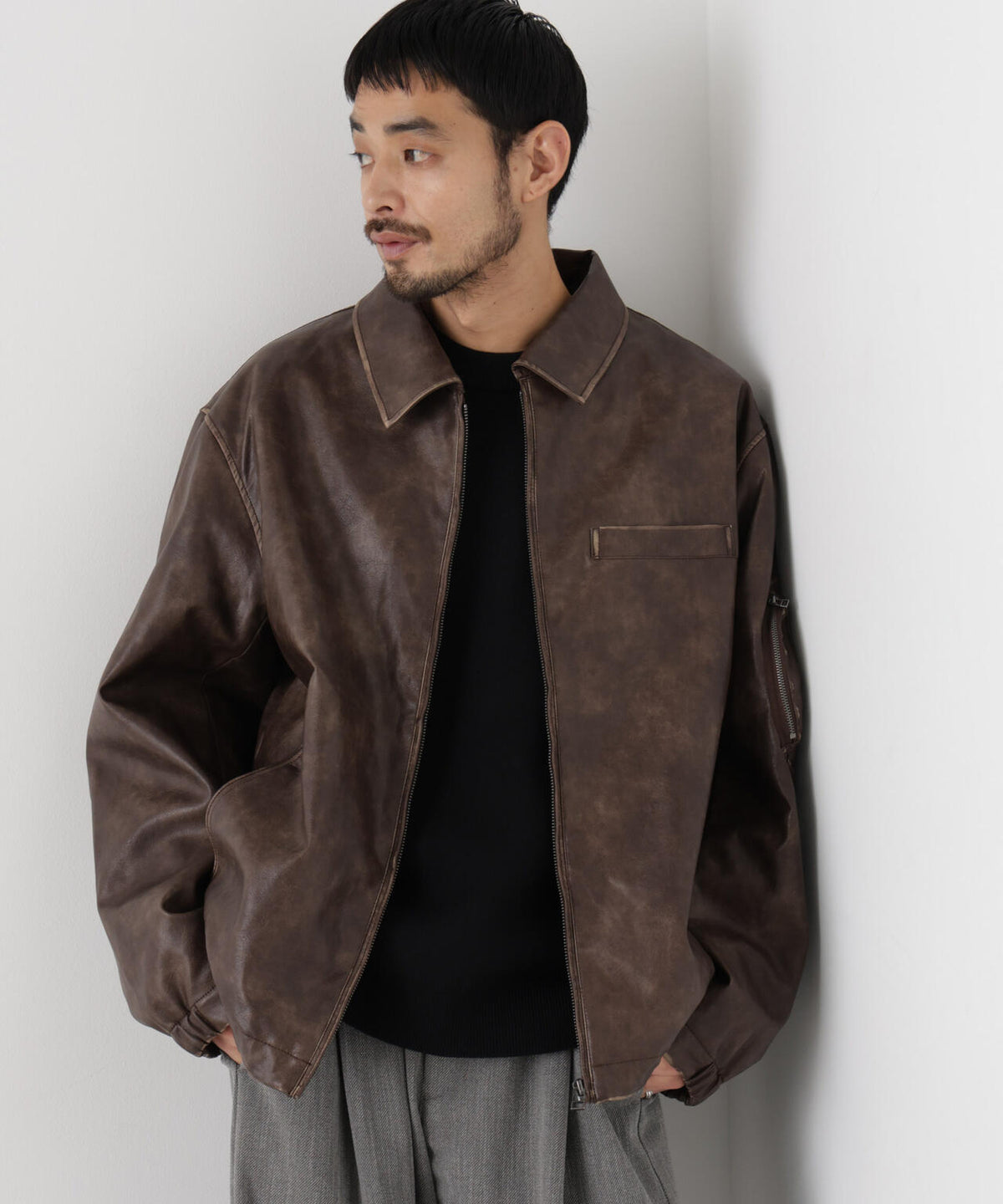 「SURPLUS」フェイクレザーフライトジャケット 6686212218