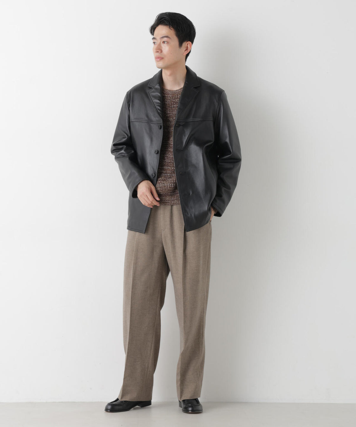 ラムナッパレザー ラペルカーコート 6686213206