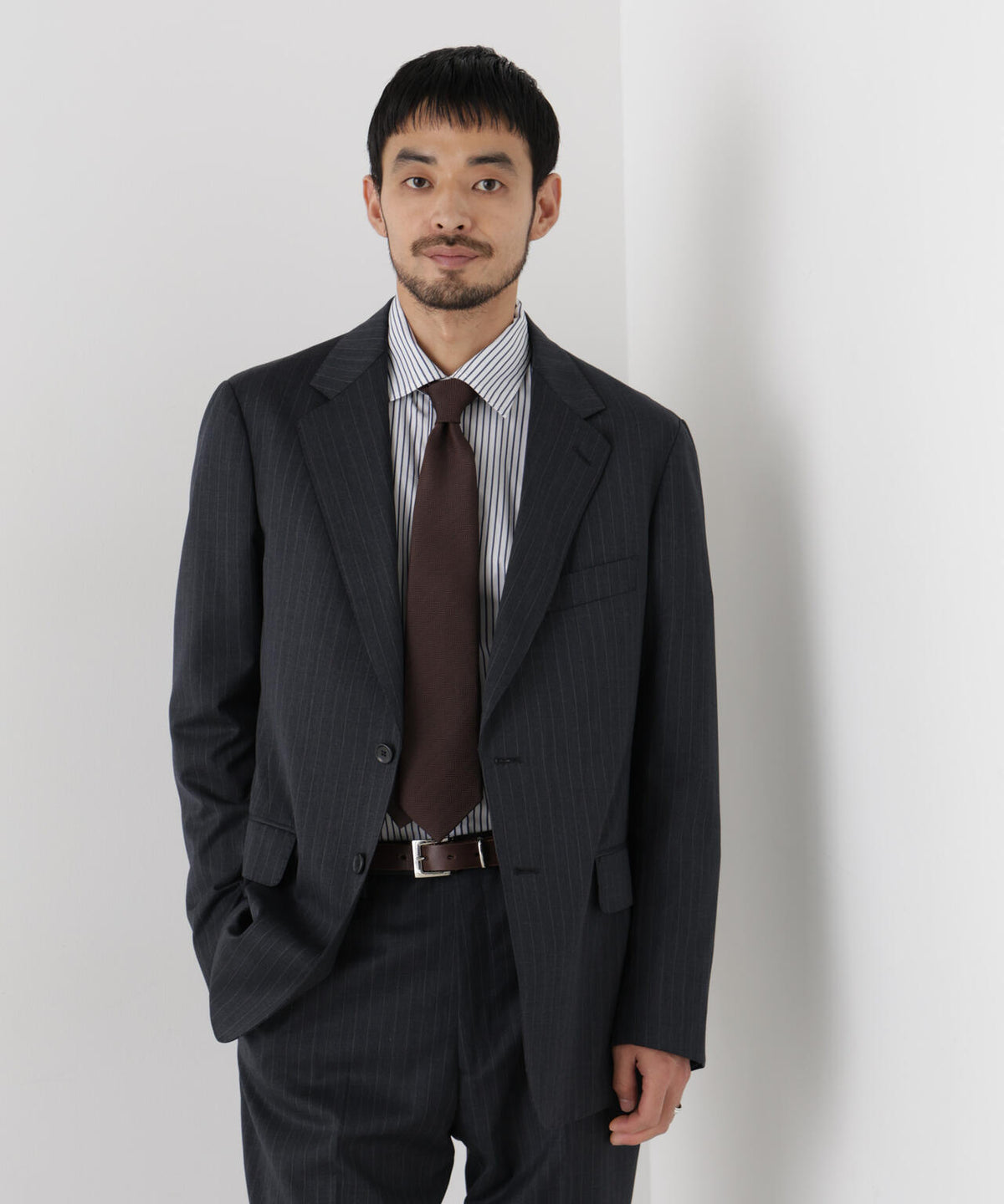 【形態安定】「DamerinoFormal」ウールPペンシルストライプJK/WASHABLE(セットアップ可) 6686217201