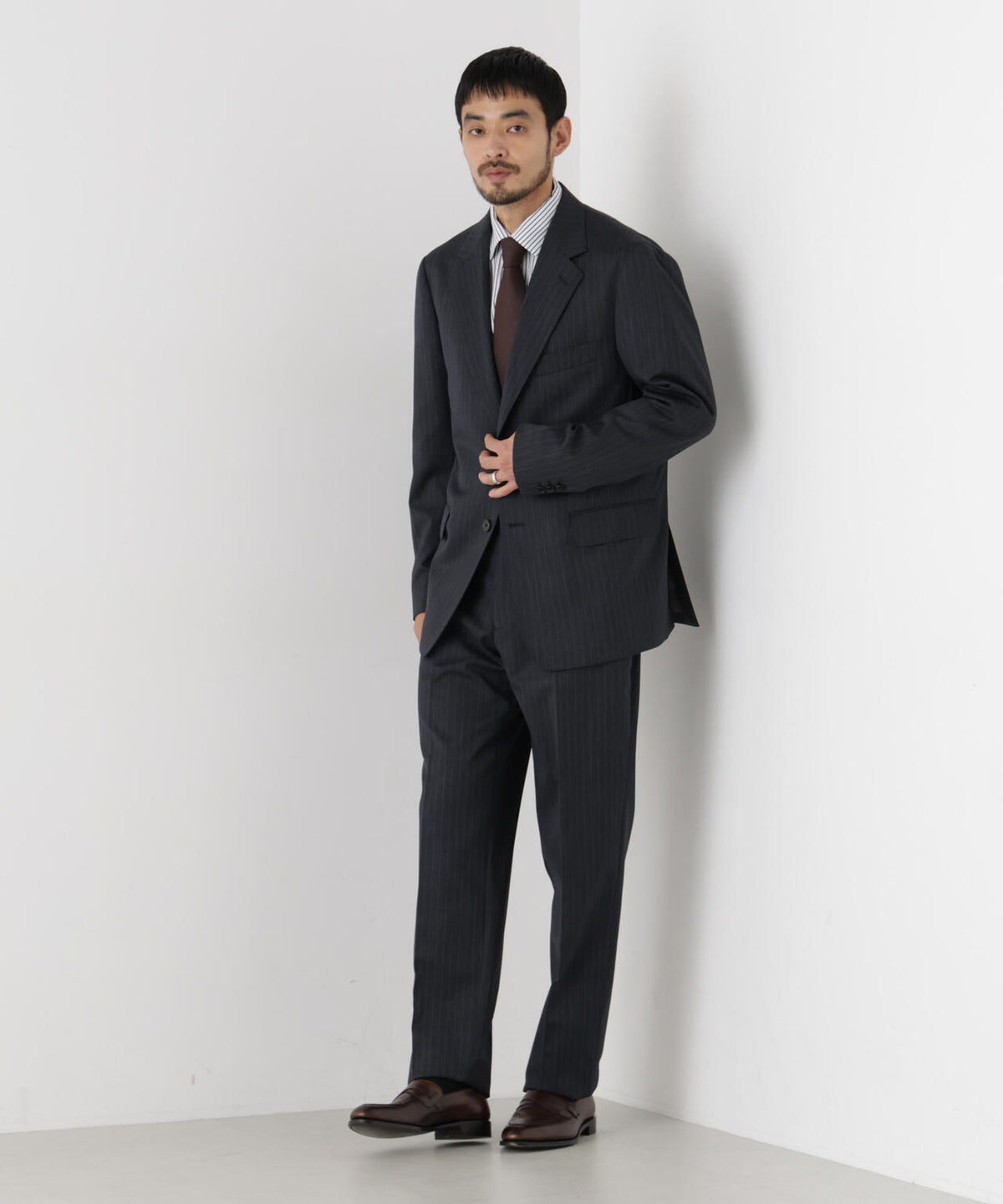 【形態安定】「DamerinoFormal」ウールPペンシルストライプJK/WASHABLE(セットアップ可) 6686217201
